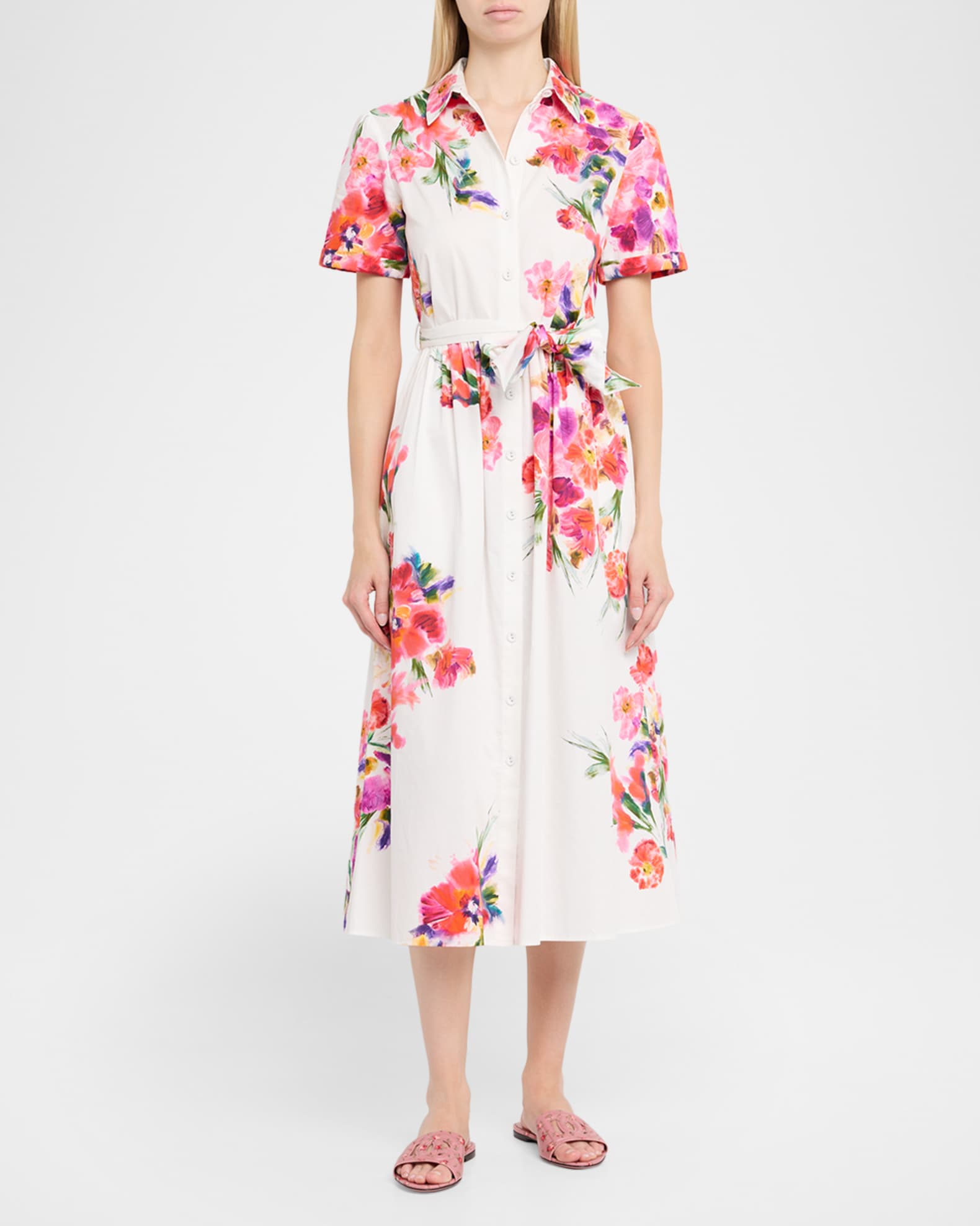 Dolce&Gabbana DG Interlock Floral-Printed Leather Slide Sandals