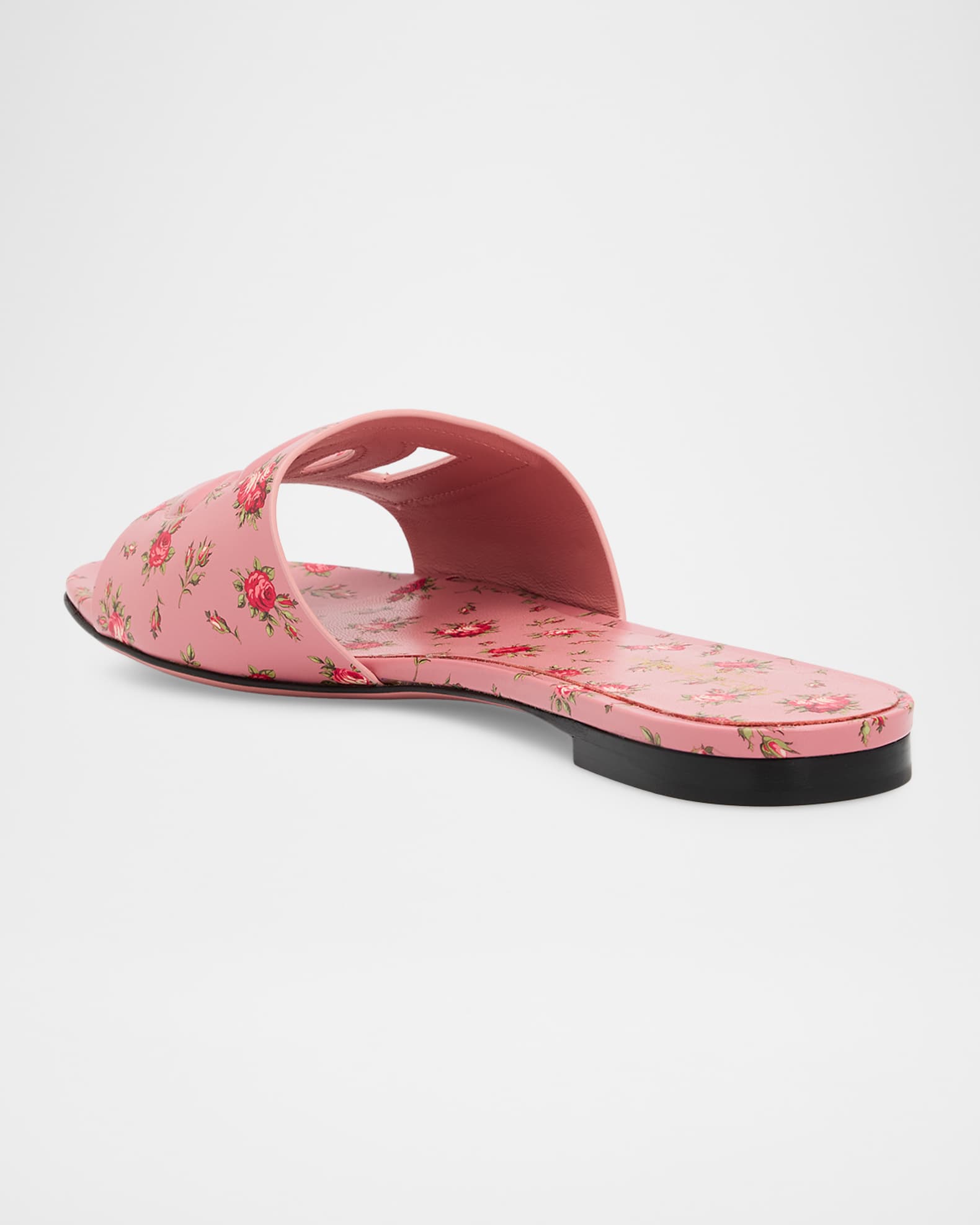 Dolce&Gabbana DG Interlock Floral-Printed Leather Slide Sandals