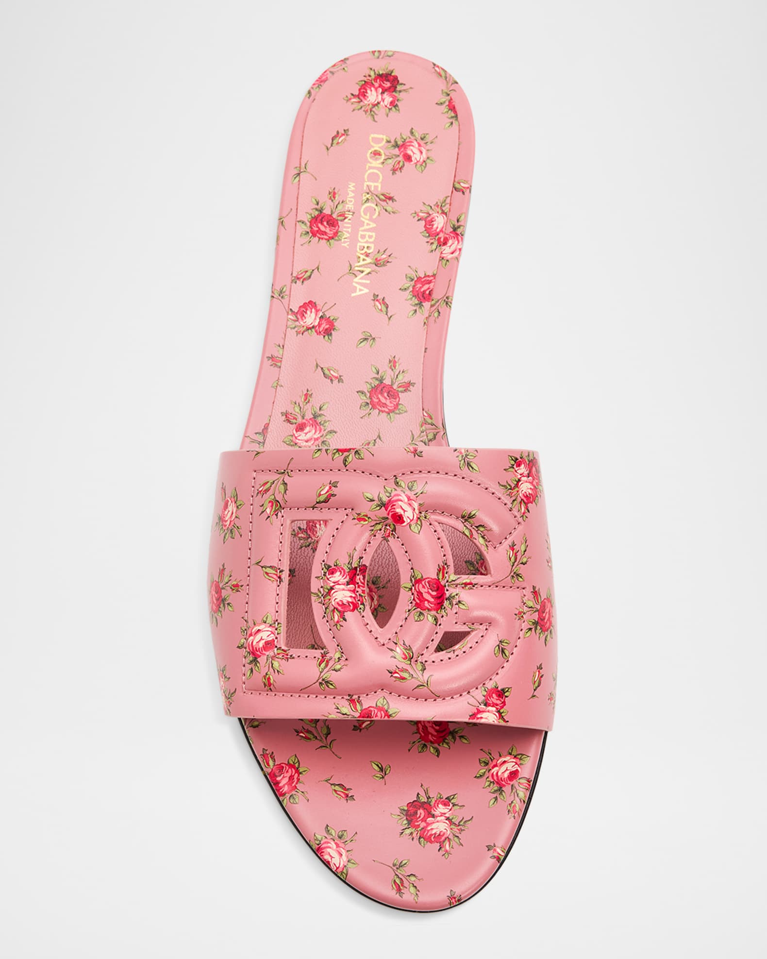 Dolce&Gabbana DG Interlock Floral-Printed Leather Slide Sandals