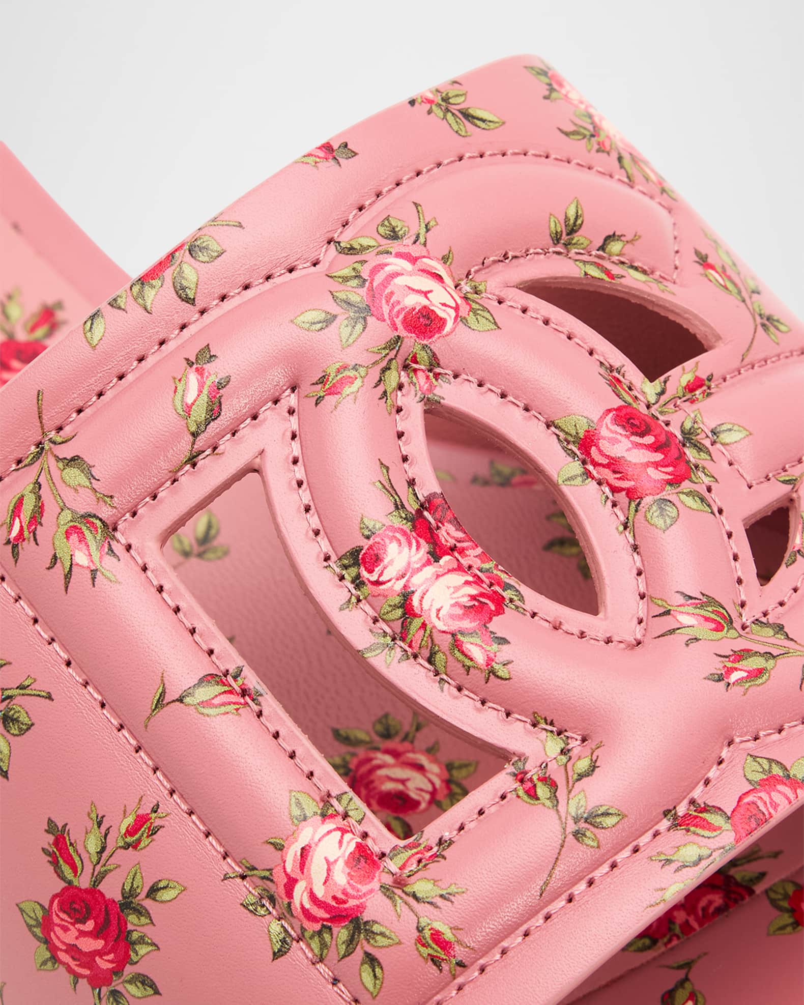 Dolce&Gabbana DG Interlock Floral-Printed Leather Slide Sandals