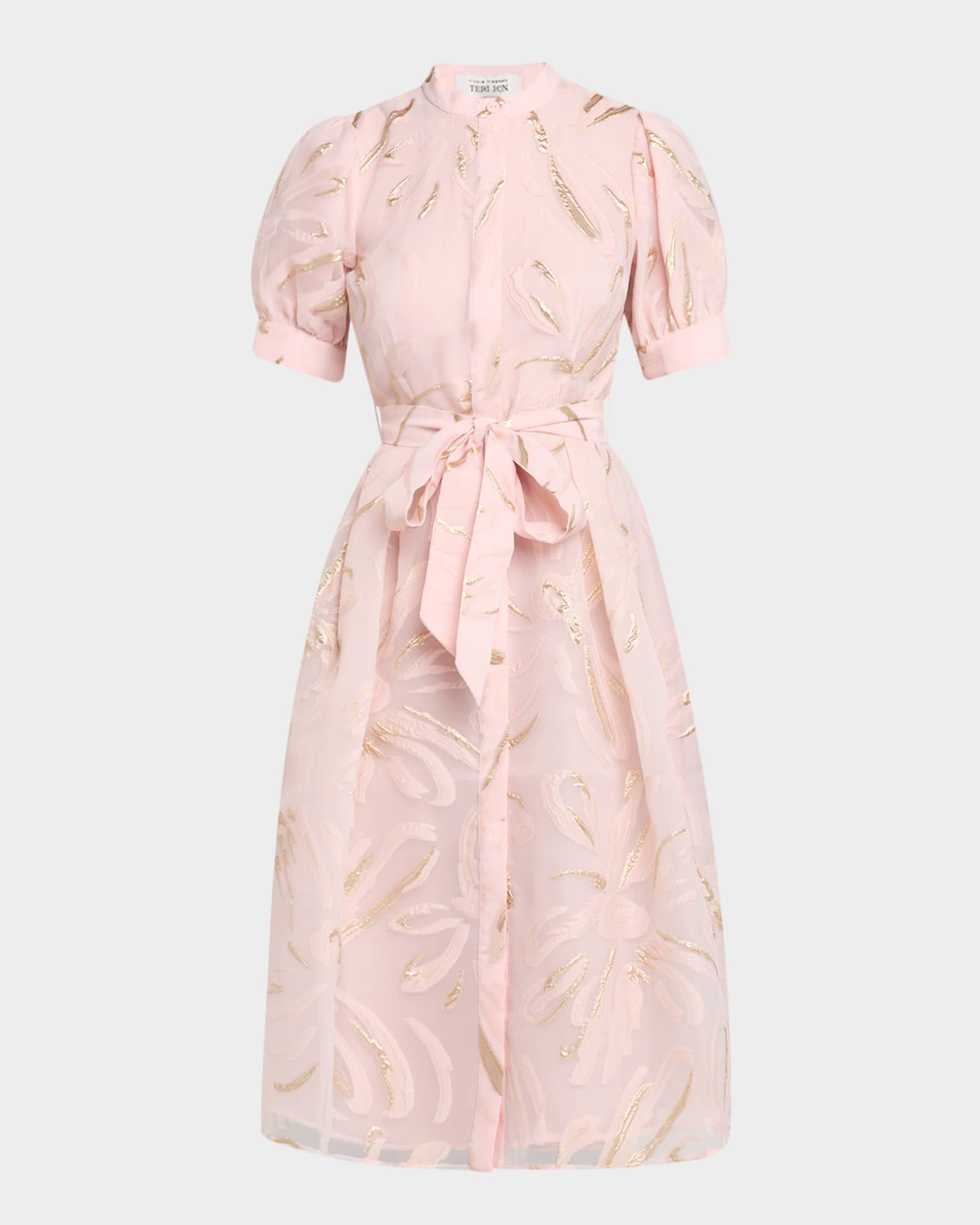 Rickie Freeman for Teri Jon Puff-Sleeve Metallic Organza Midi Dress |  Neiman Marcus