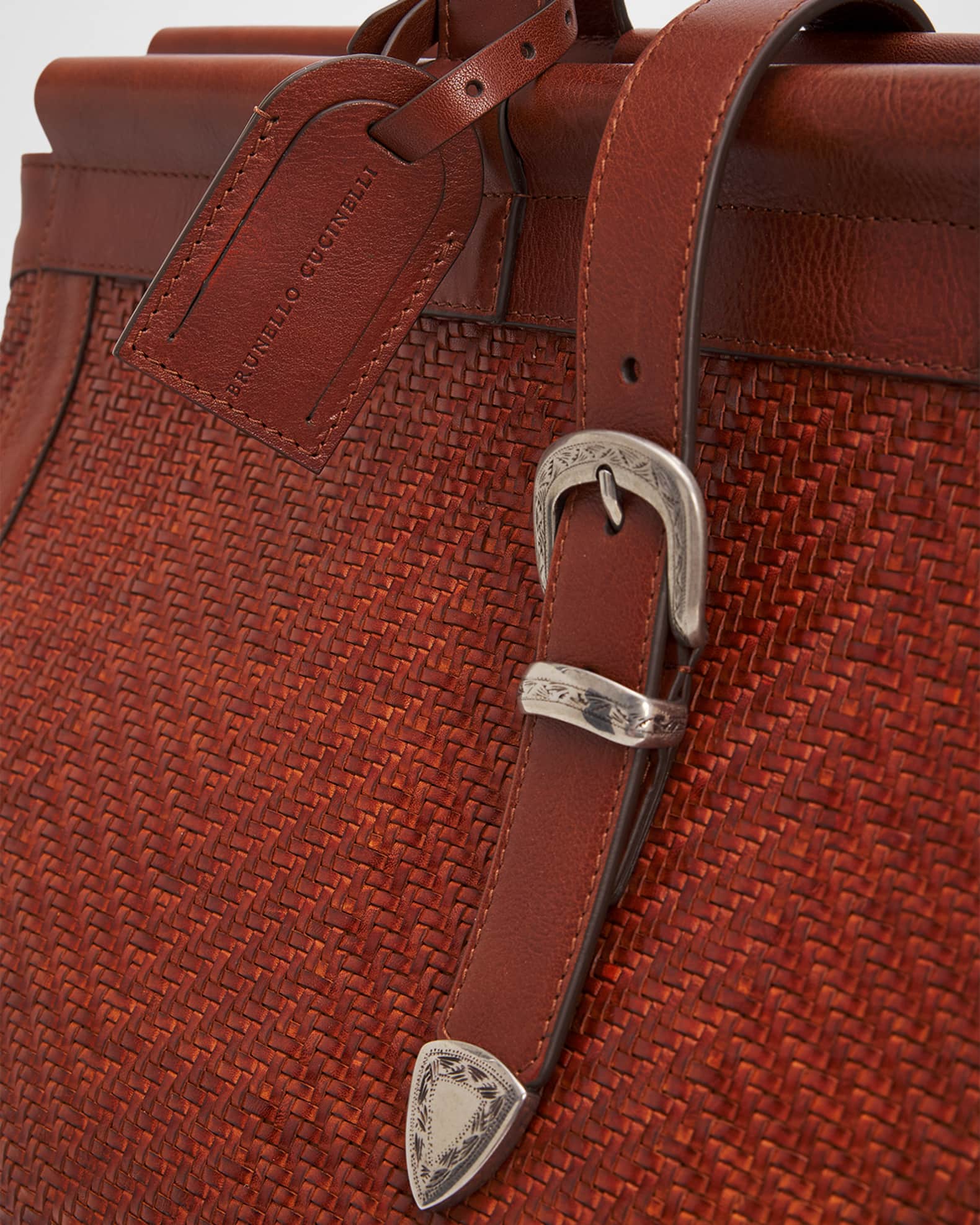 Brunello Cucinelli Men's Braided Leather Western-Buckle Travel Bag