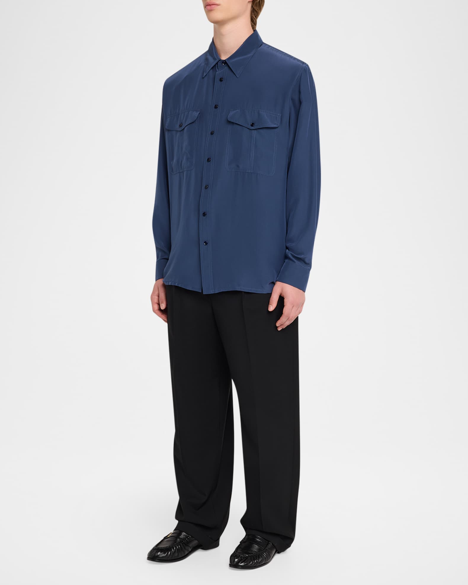 Saint Laurent Men's Viscose and Silk Double-Pocket Button-Down