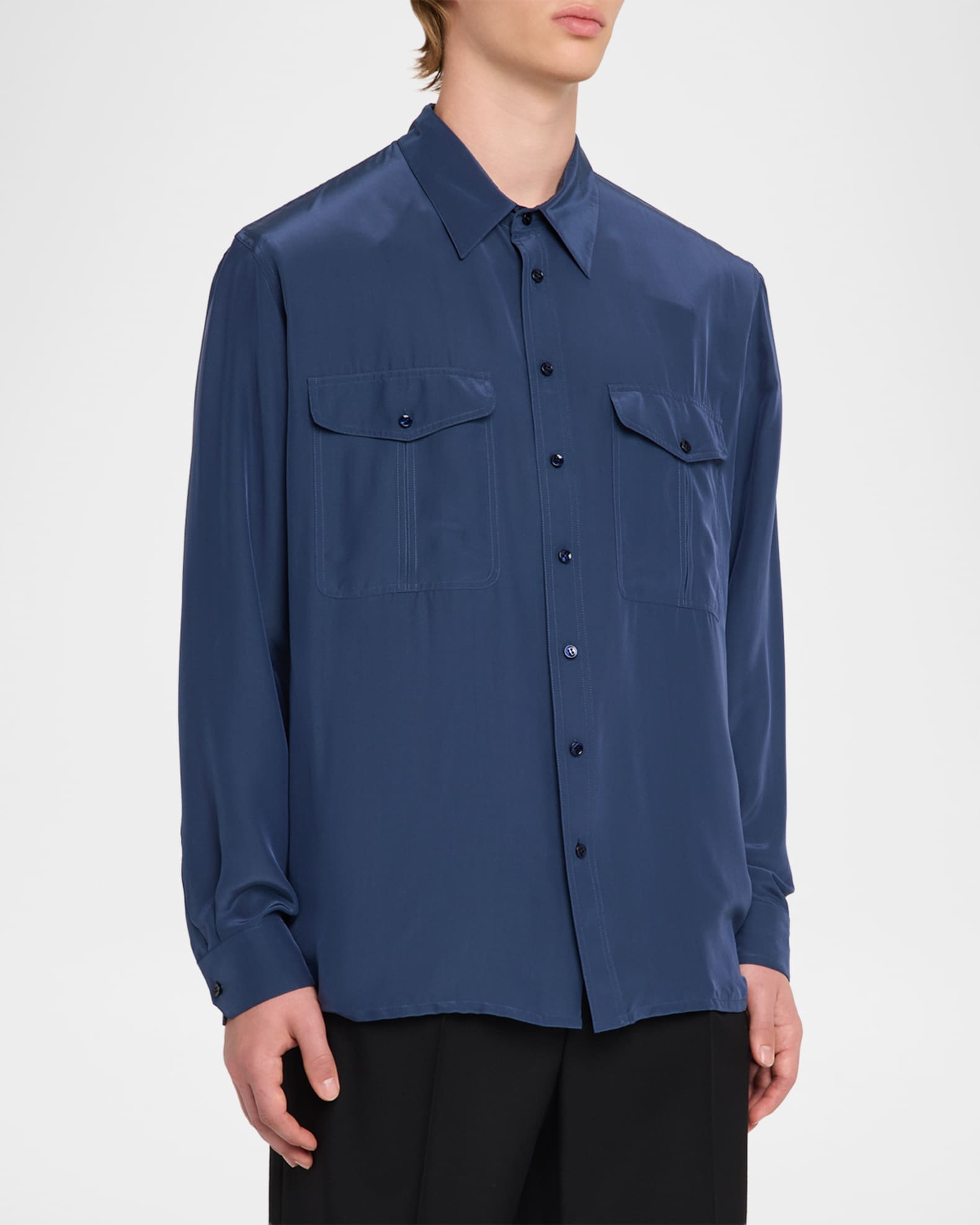 Saint Laurent Men's Viscose and Silk Double-Pocket Button-Down