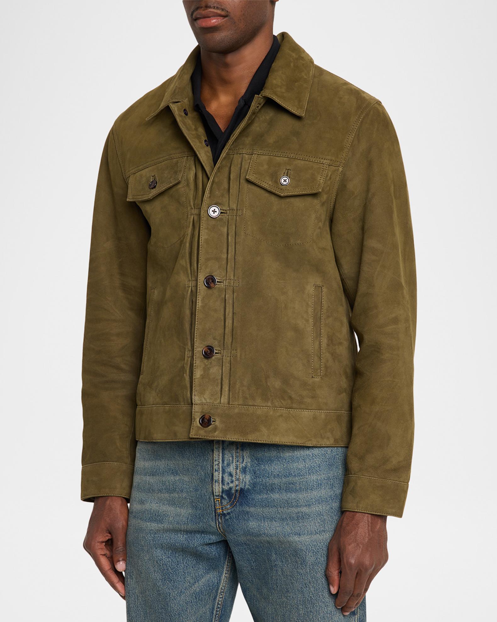 Officine Générale Men's Liam Suede Trucker Jacket | Neiman Marcus
