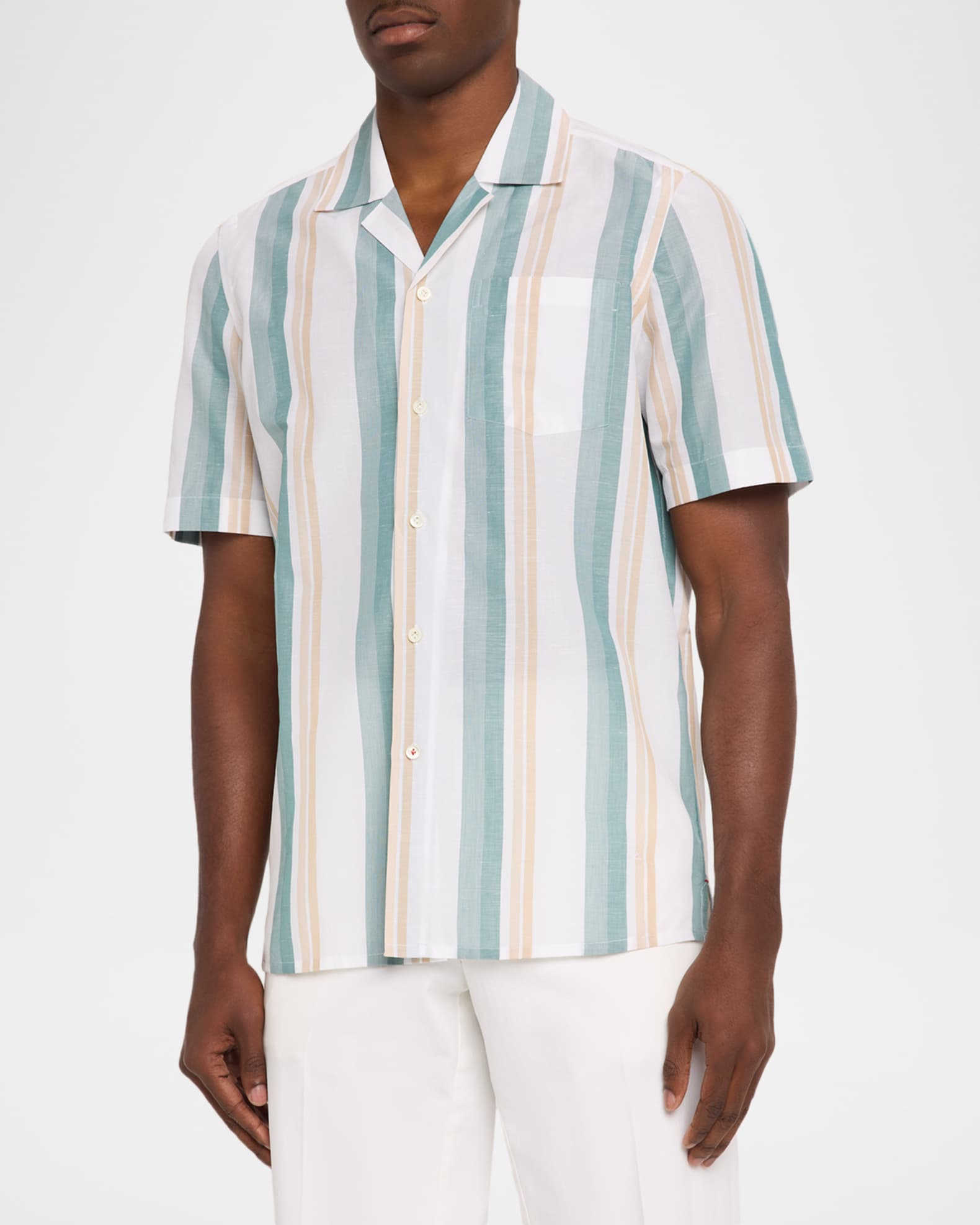 Isaia Men's Cotton-Linen Striped Shirt | Neiman Marcus