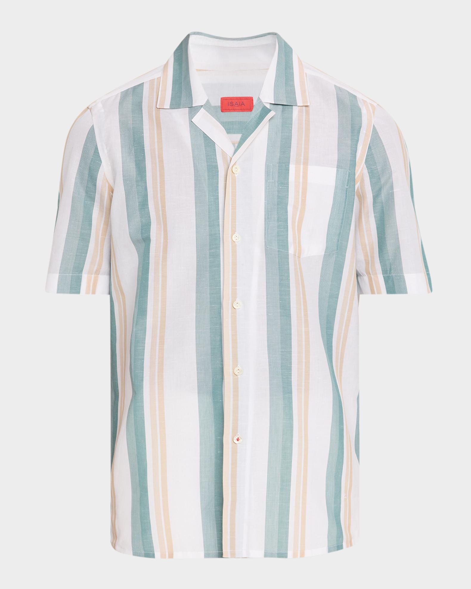 Isaia Men's Cotton-Linen Striped Shirt | Neiman Marcus