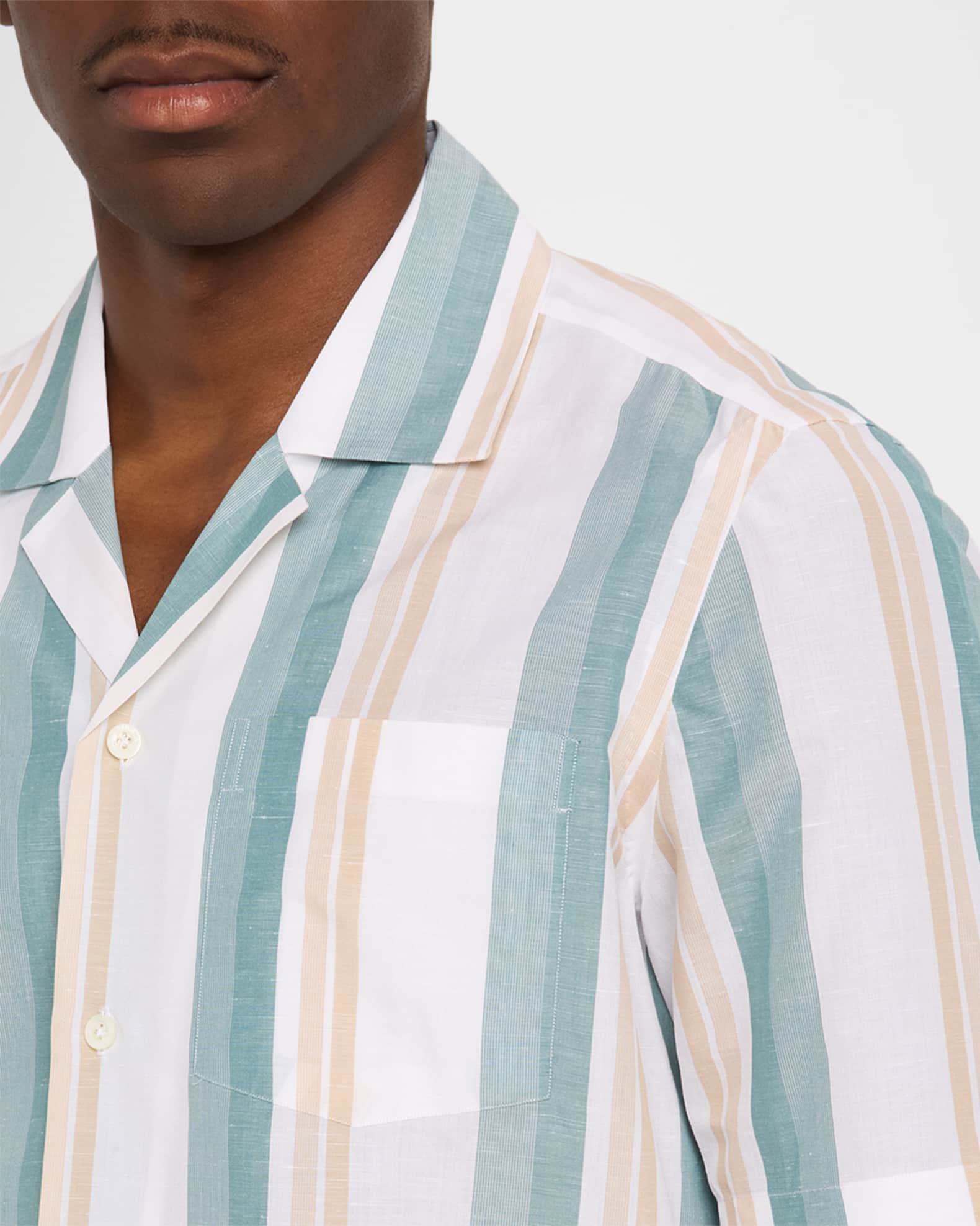 Isaia Men's Cotton-Linen Striped Shirt | Neiman Marcus