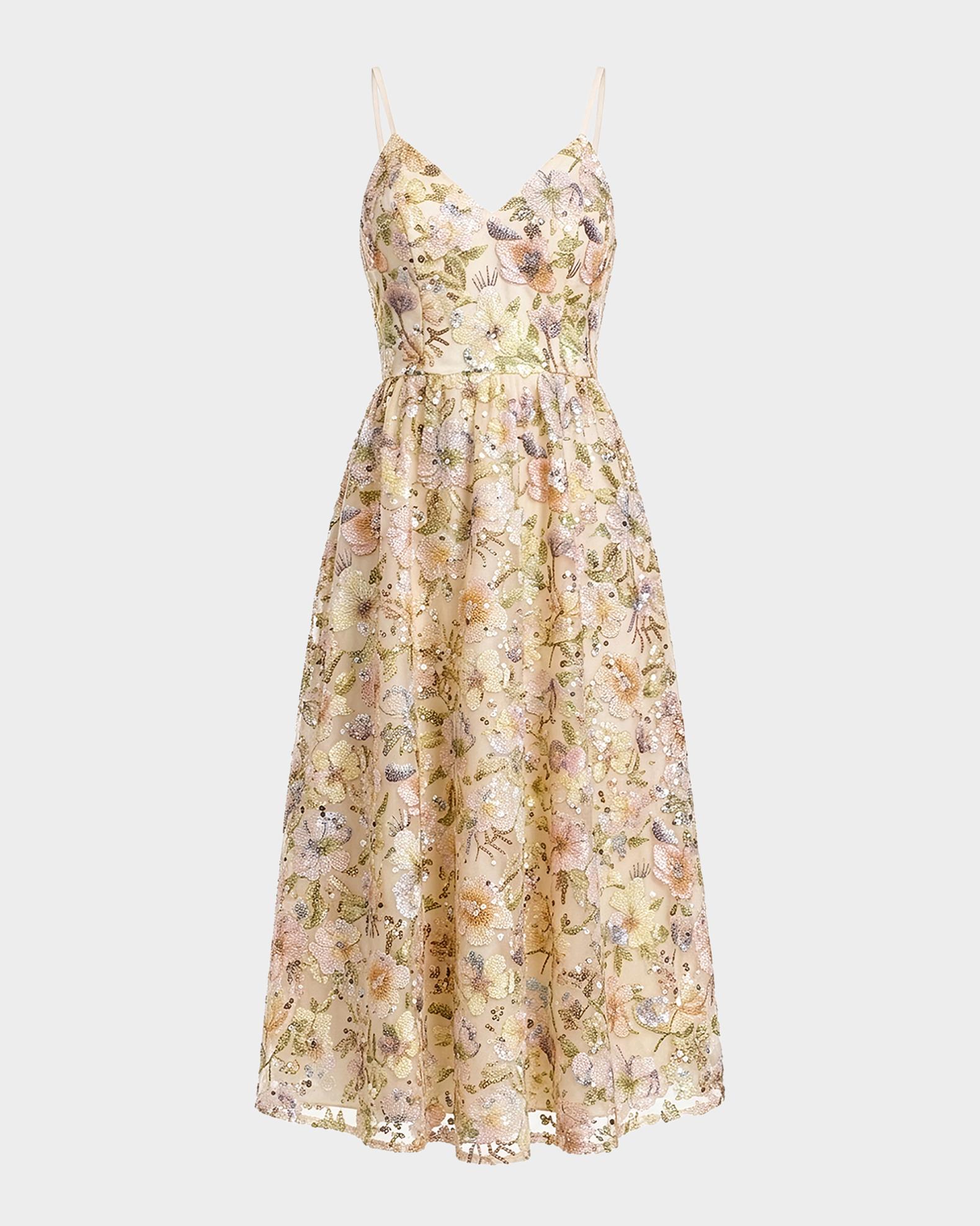 neiman marcus dress the population Maren Floral Sequined Midi Dress