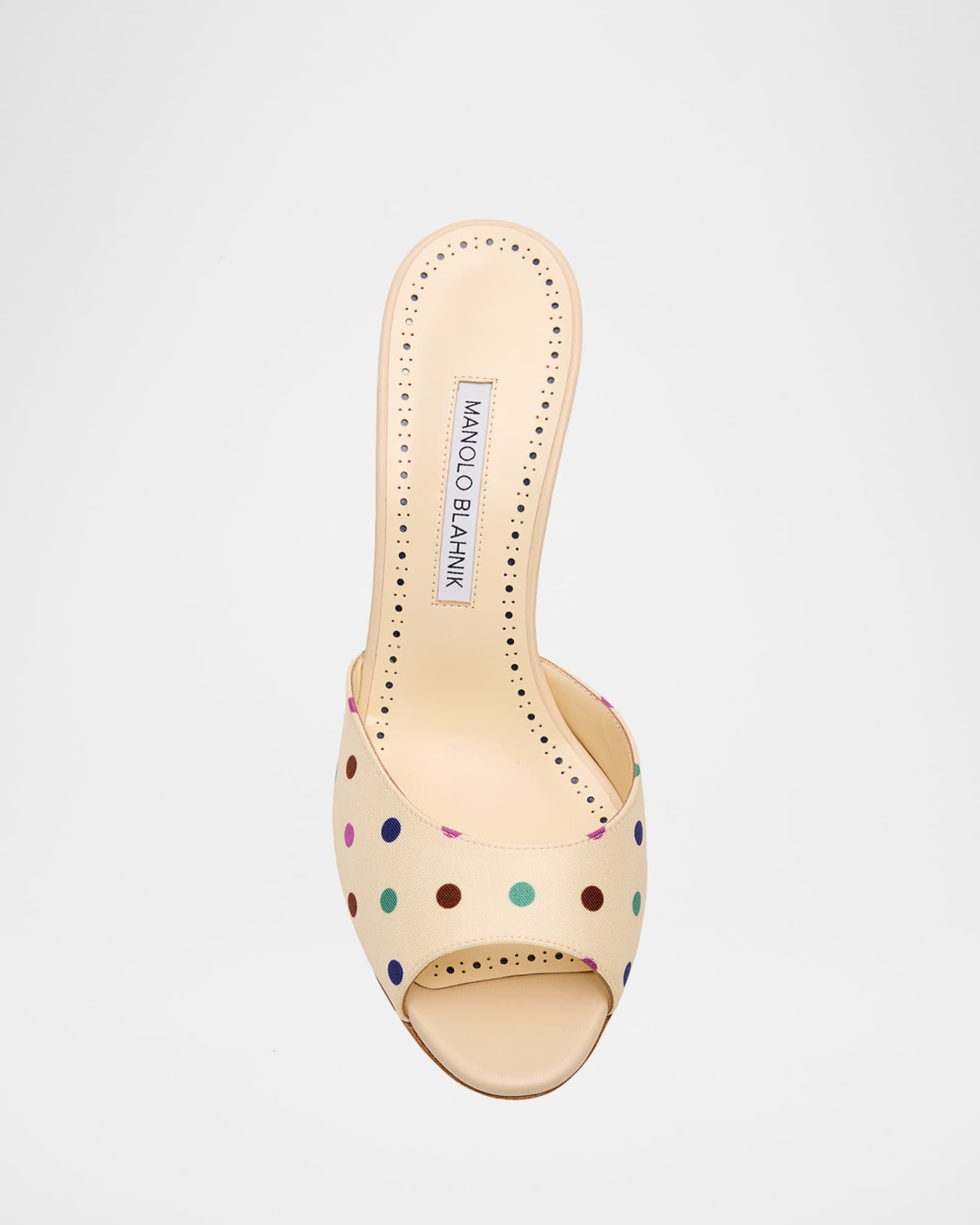 Manolo Blahnik 50mm Jadaron Polka-Dot Twill Mules | Neiman Marcus
