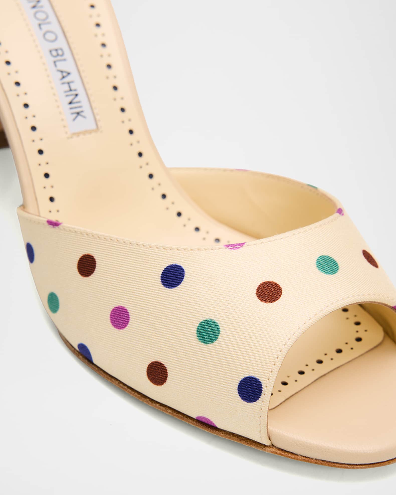 Manolo Blahnik 50mm Jadaron Polka-Dot Twill Mules | Neiman Marcus