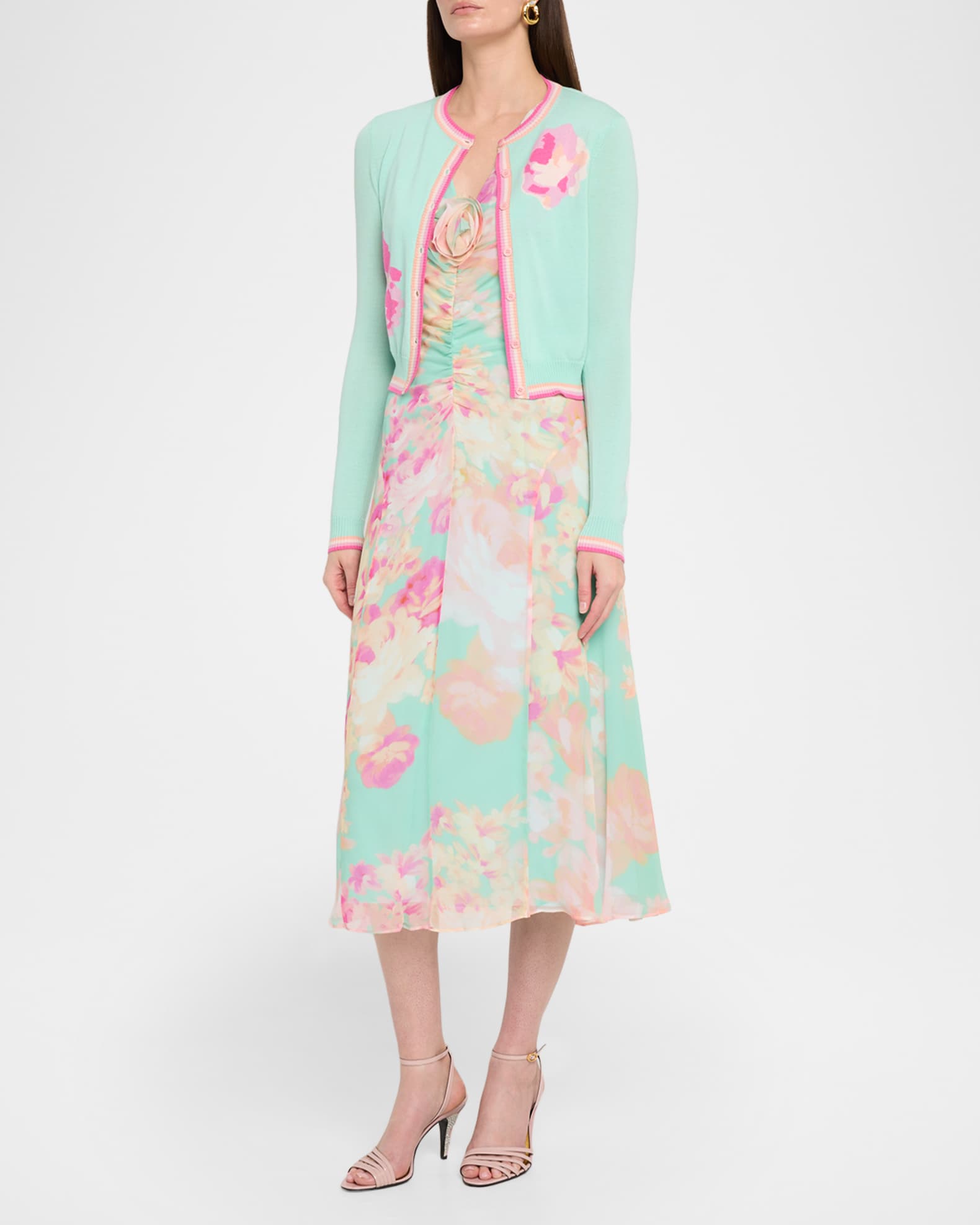 Rickie Freeman for Teri Jon Floral-Print Silk Chiffon Midi Dress