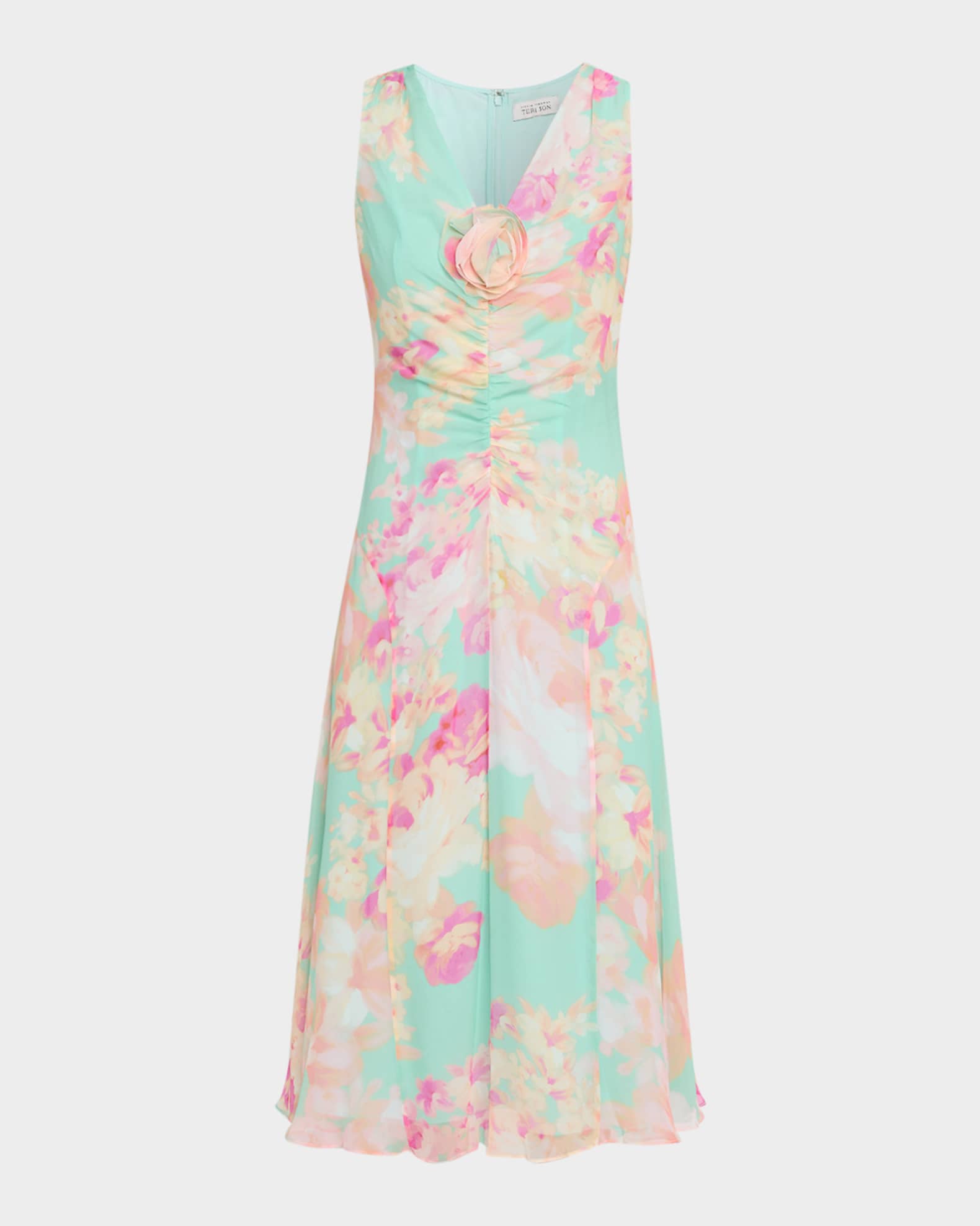 Rickie Freeman for Teri Jon Floral-Print Silk Chiffon Midi Dress