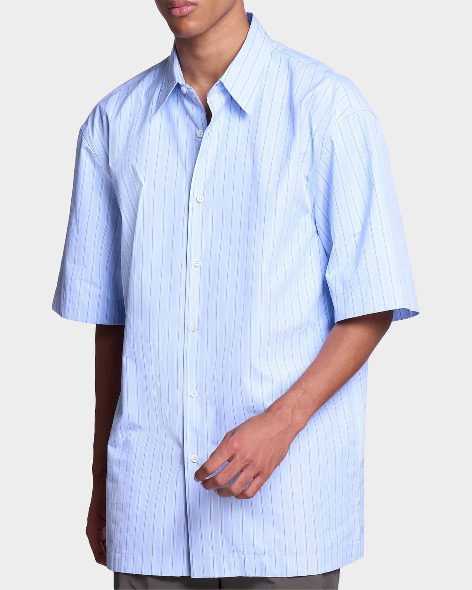Dries Van Noten Men's Cassidy Striped Cotton Short-Sleeve Shirt