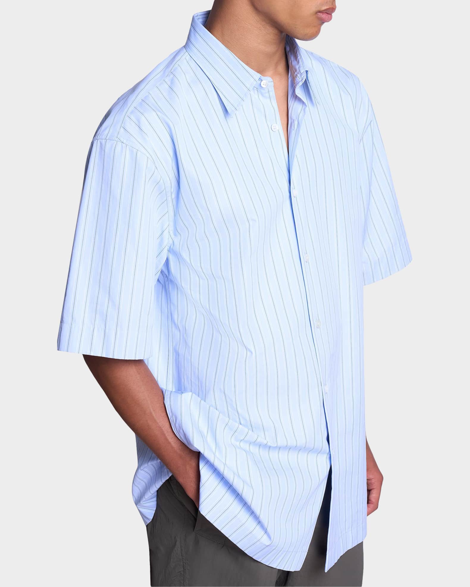 Dries Van Noten Men's Cassidy Striped Cotton Short-Sleeve Shirt