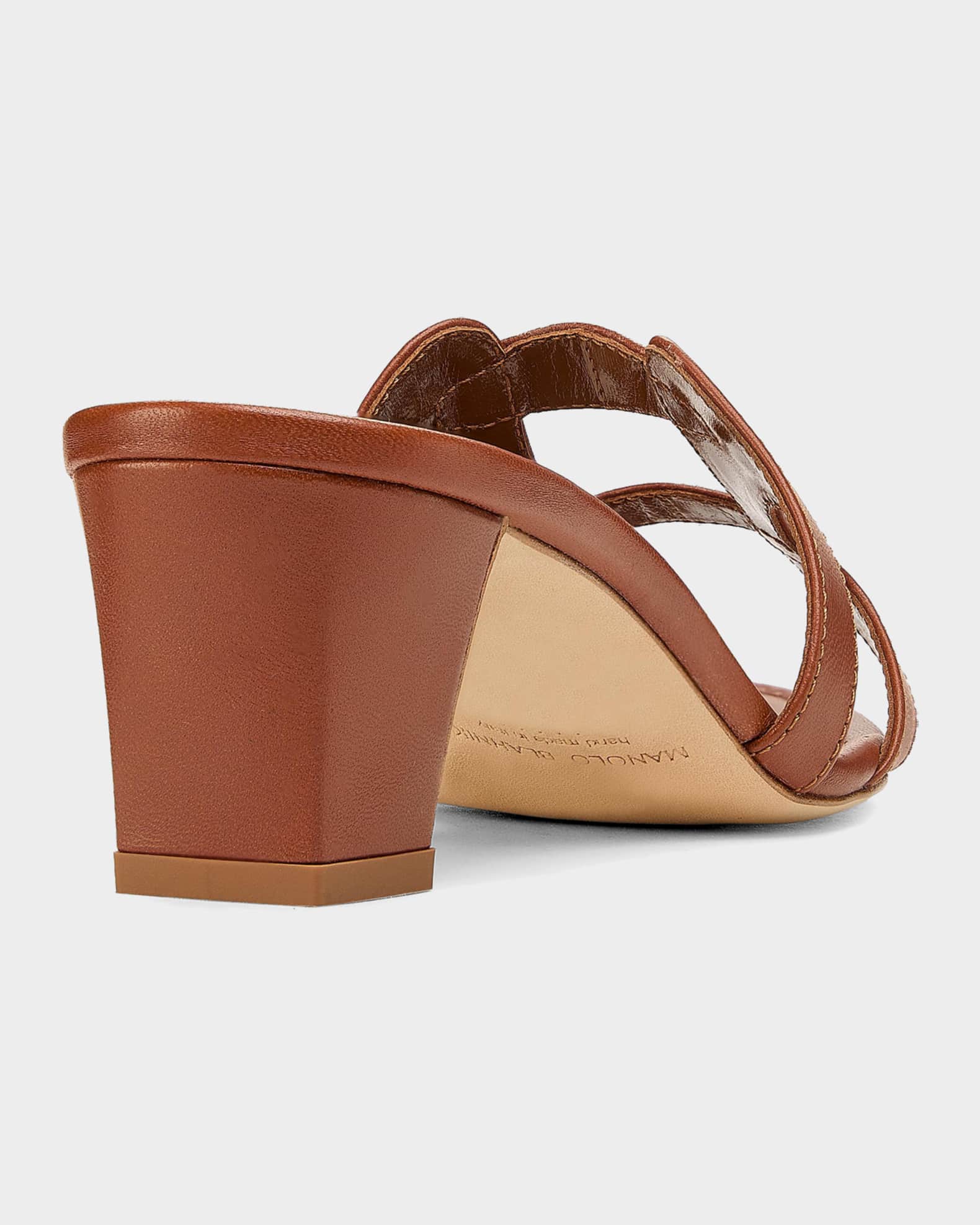 Manolo Blahnik 50mm Grellanu Leather Mule Sandals | Neiman Marcus