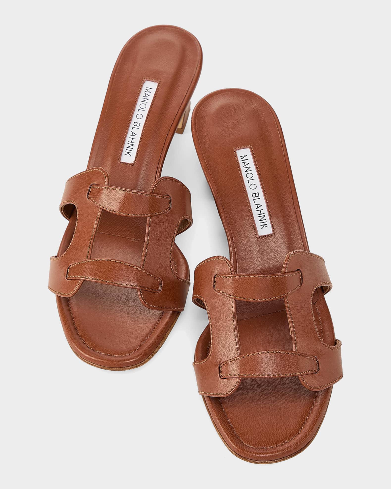 Manolo Blahnik 50mm Grellanu Leather Mule Sandals | Neiman Marcus