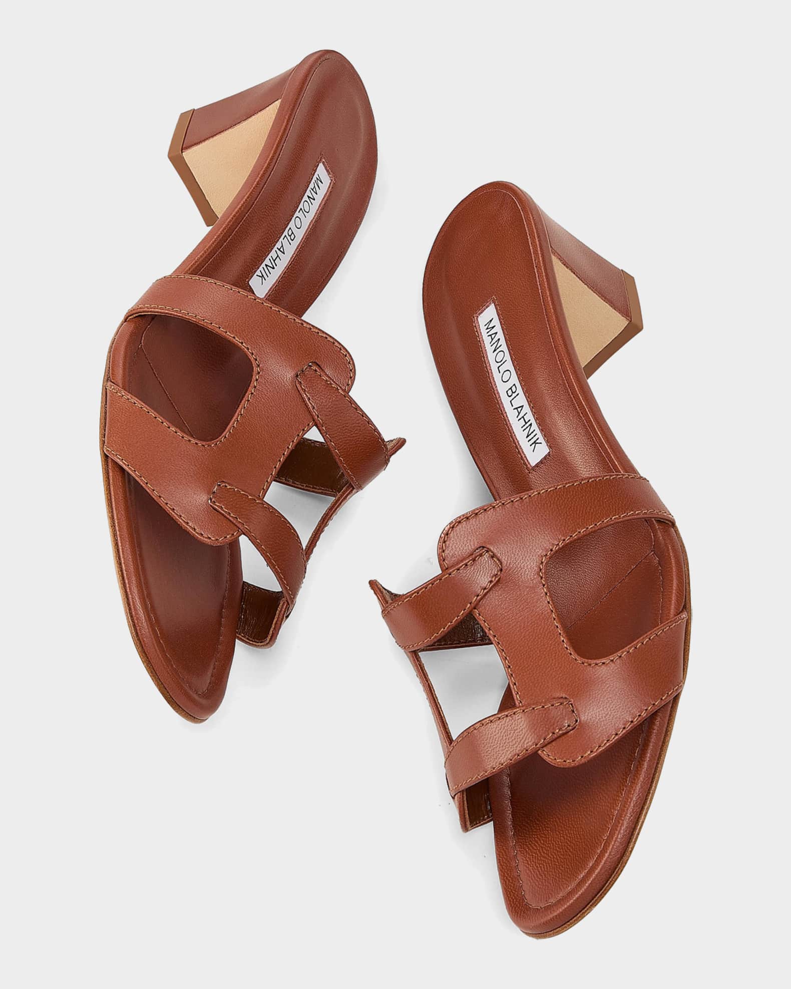 Manolo Blahnik 50mm Grellanu Leather Mule Sandals | Neiman Marcus