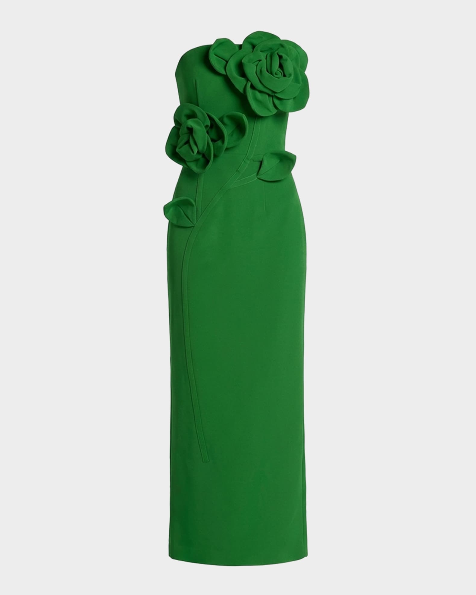 Mac Duggal Strapless Floral Applique Crepe Maxi Dress | Neiman Marcus