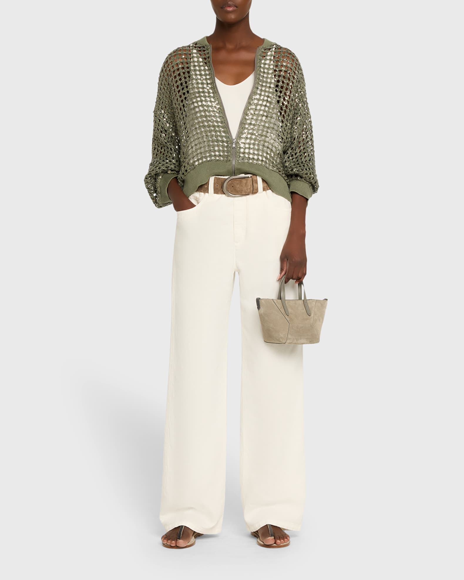 Brunello Cucinelli Suede Monili Sandals | Neiman Marcus