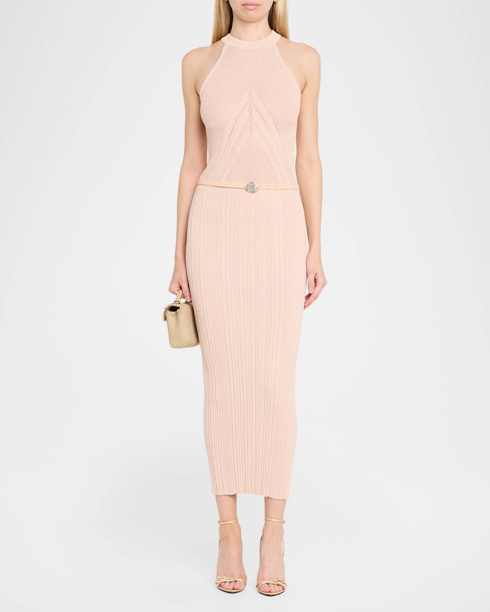Chiara Boni La Petite Robe Niko Belted Knit Bodycon Halter Midi Dress |  Neiman Marcus