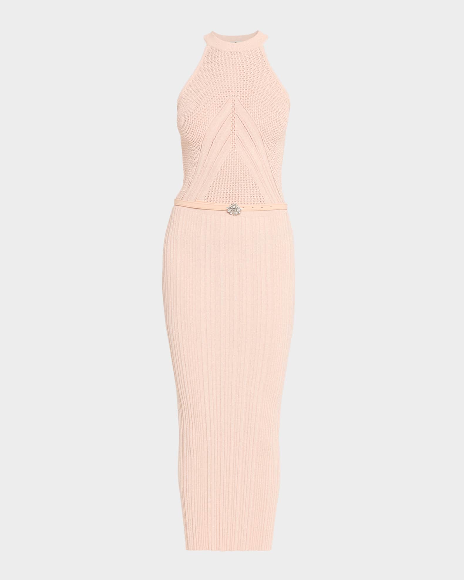Chiara Boni La Petite Robe Niko Belted Knit Bodycon Halter Midi Dress, Peau Dang, Women's, XL, Petites Petite Dresses & Jumpsuits
