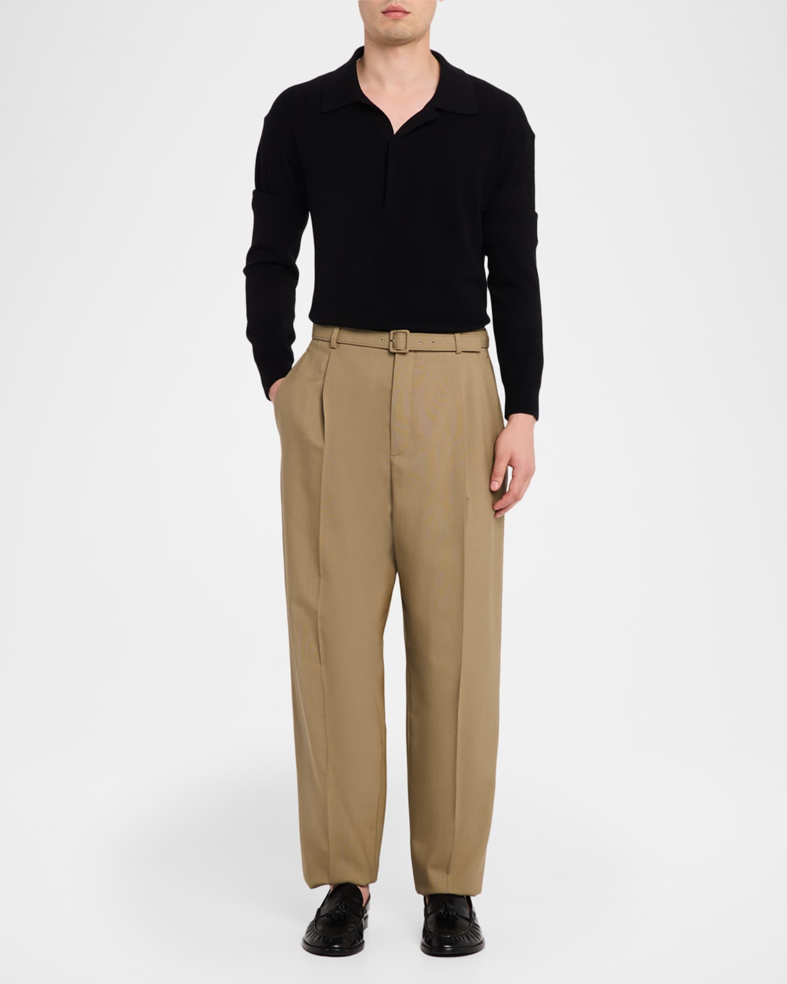 Saint Laurent Men's Wool and Mohair Single-Pleat Belted Pants