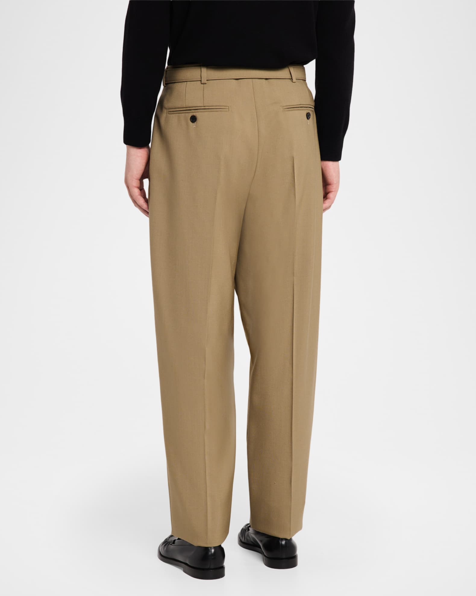 Saint Laurent Men's Wool and Mohair Single-Pleat Belted Pants