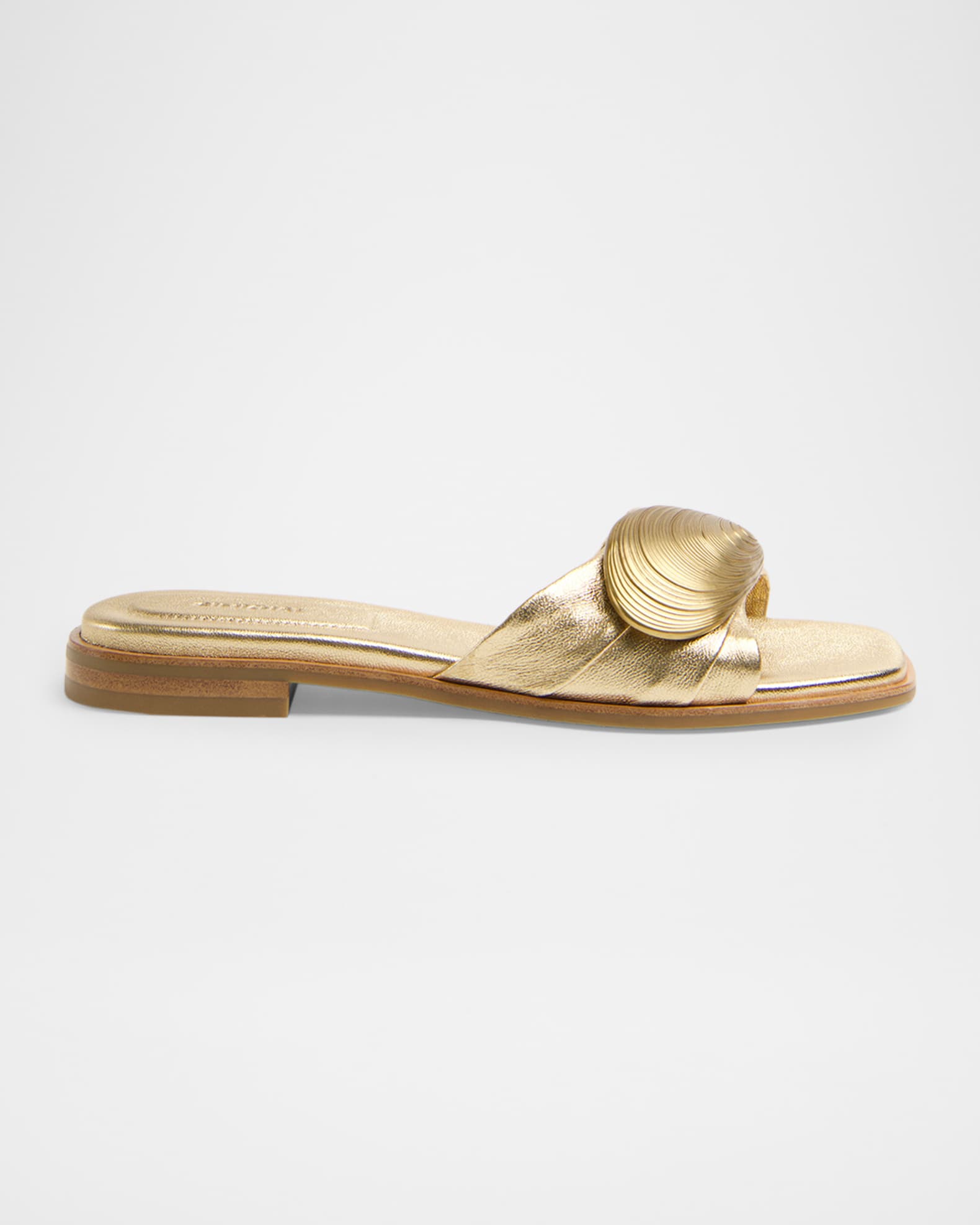 SIMKHAI Gigi Oyster Metallic Leather Slide Sandals | Neiman Marcus