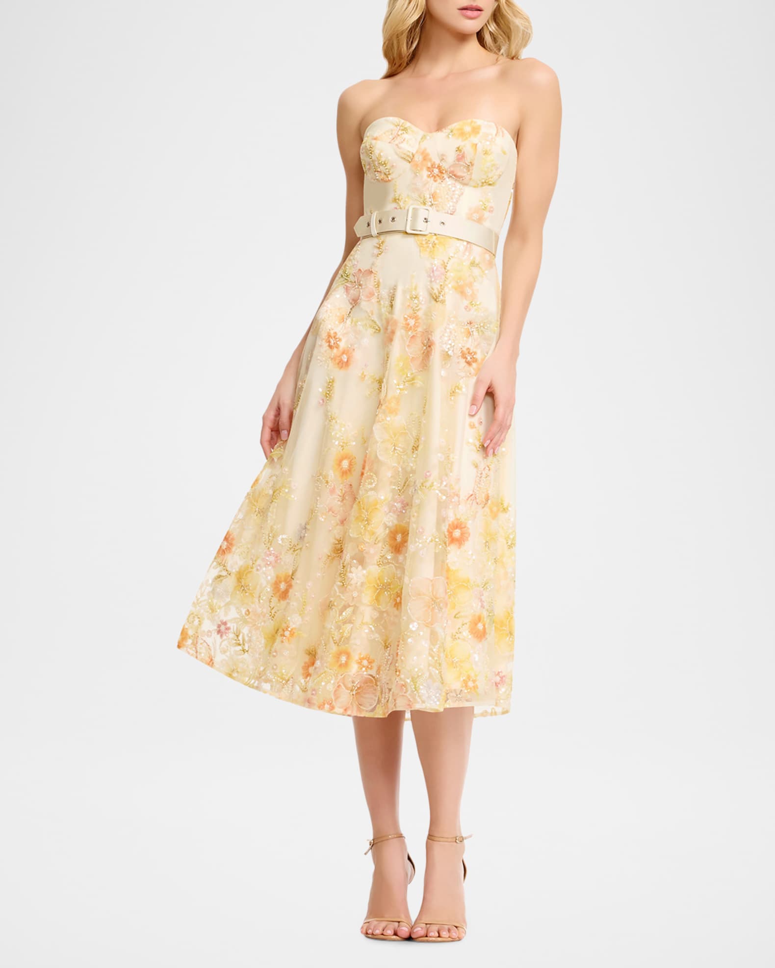 Dress the Population Black Label Mabel Strapless Beaded Tulle Midi Dress |  Neiman Marcus