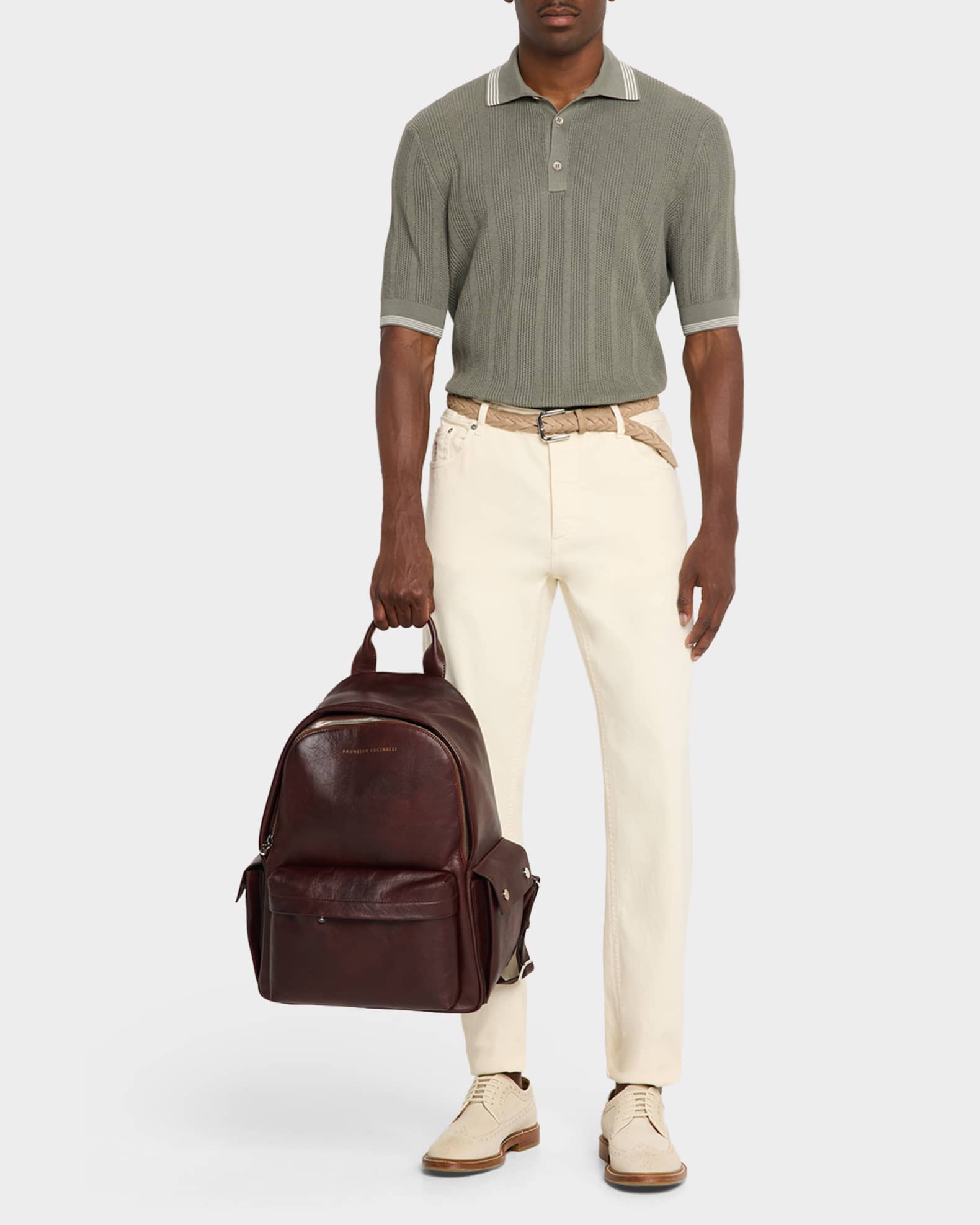 brunello cucinelli leather backpack Men City In Grained Calfskin And Cowhide L – Luosophy this backpack marries functional design with refined materials Men's Grained Leather Backpack