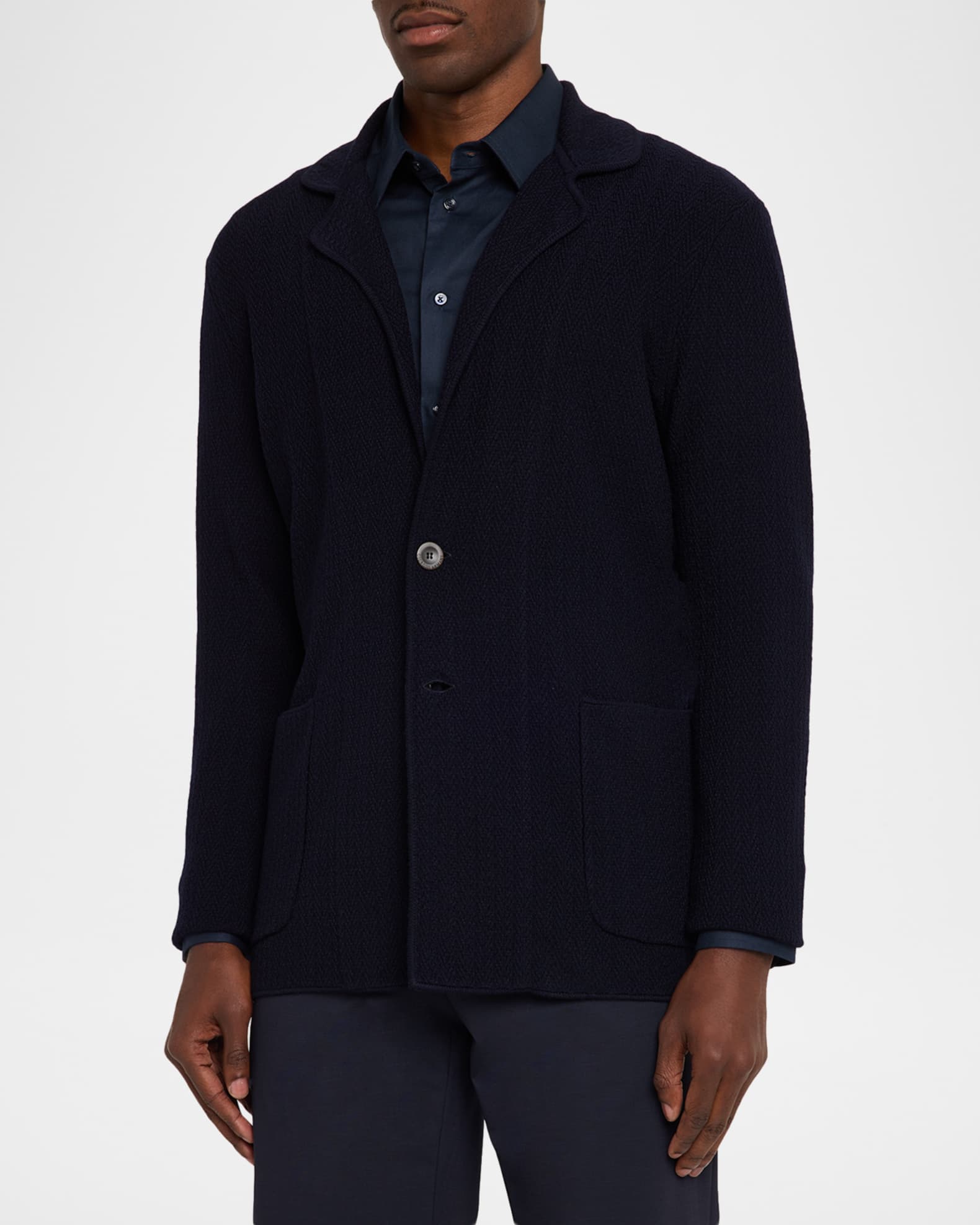 ジョルジォアルマーニ Giorgio Armani Men's Chevron Stitch Cotton Knit Blazer | Neiman Marcus