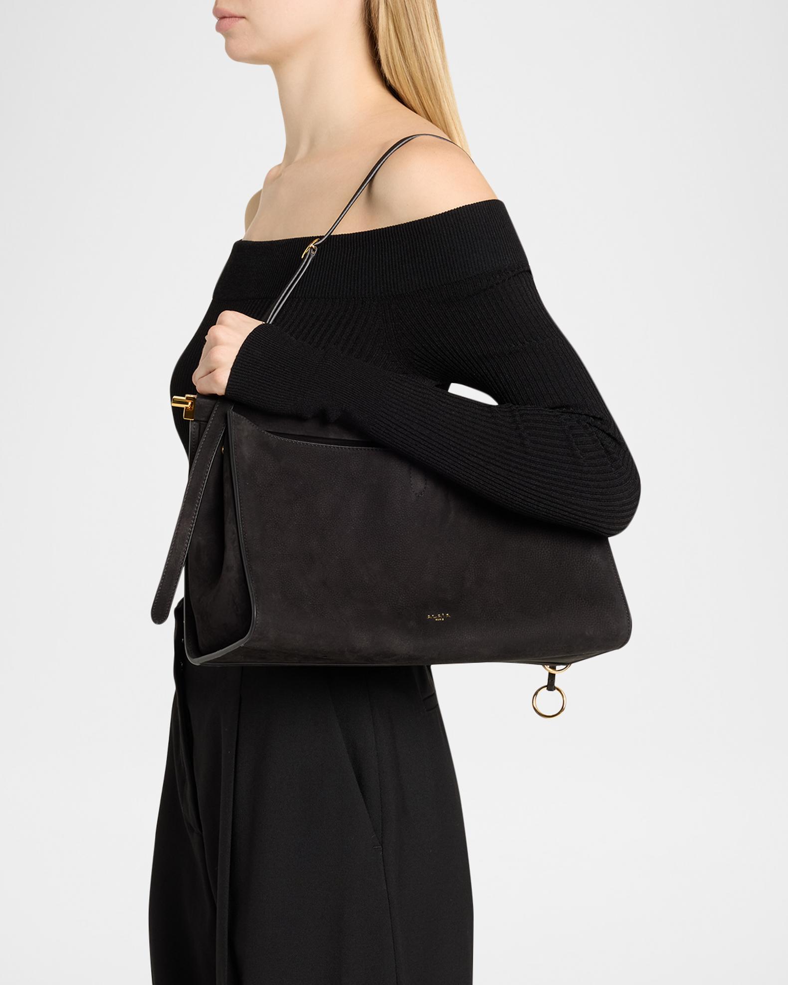 ALAÏA Le Click Large East-West Suede Shoulder Bag | Neiman Marcus