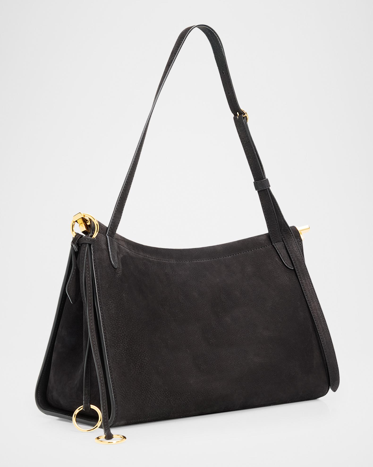 ALAÏA Le Click Large East-West Suede Shoulder Bag | Neiman Marcus