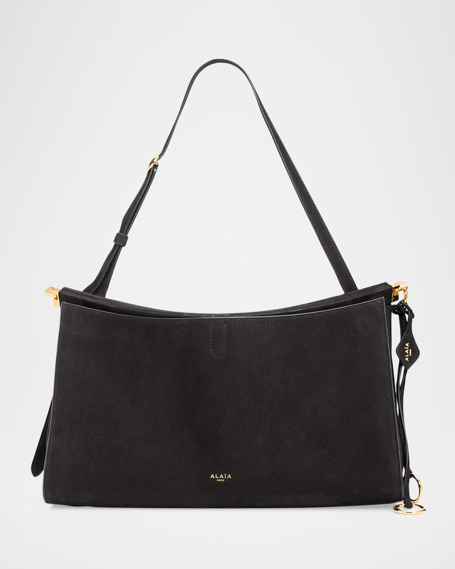 ALAÏA Le Click Large East-West Suede Shoulder Bag | Neiman Marcus