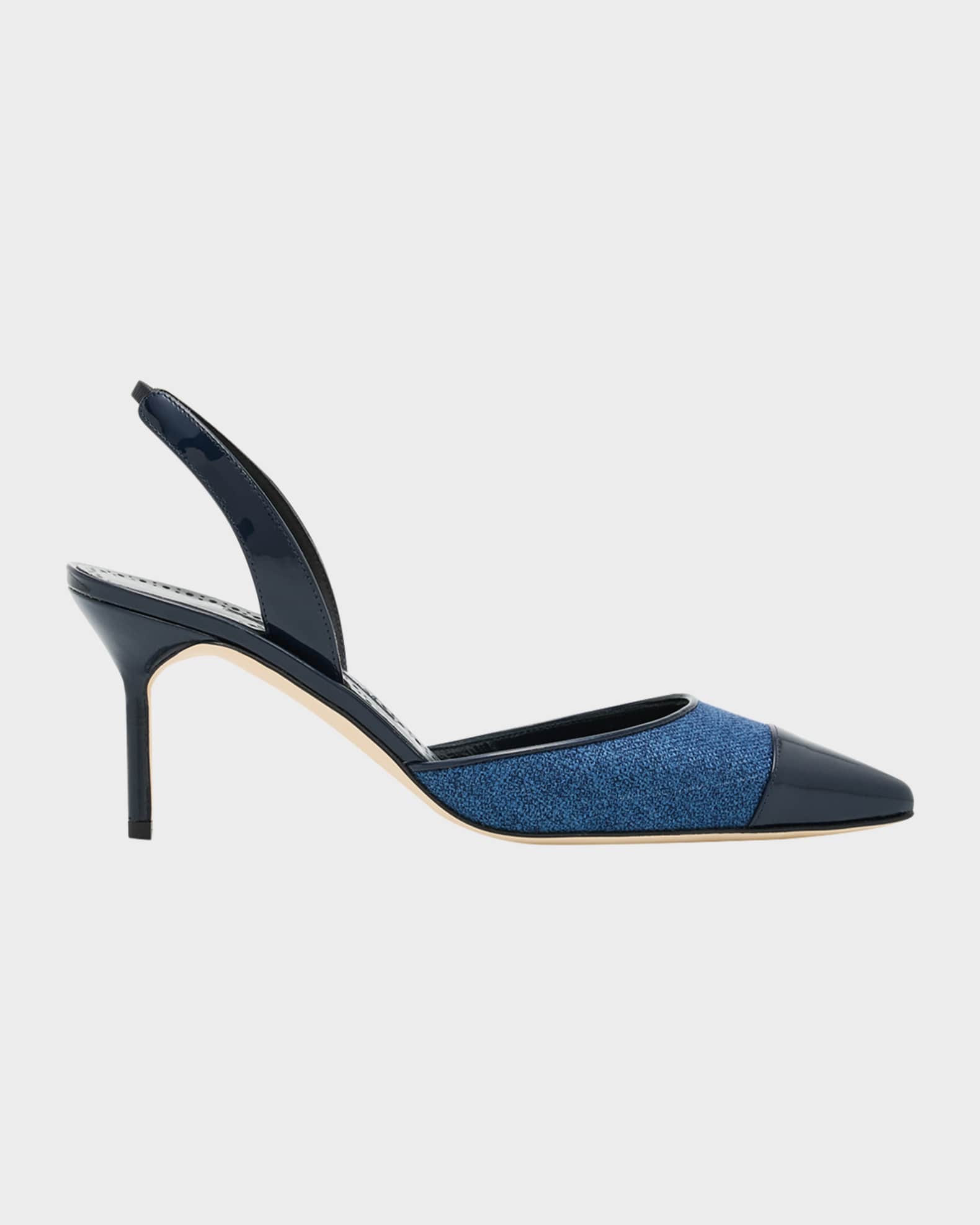 Manolo Blahnik 70mm Capsli Linen Slingback Pumps | Neiman Marcus