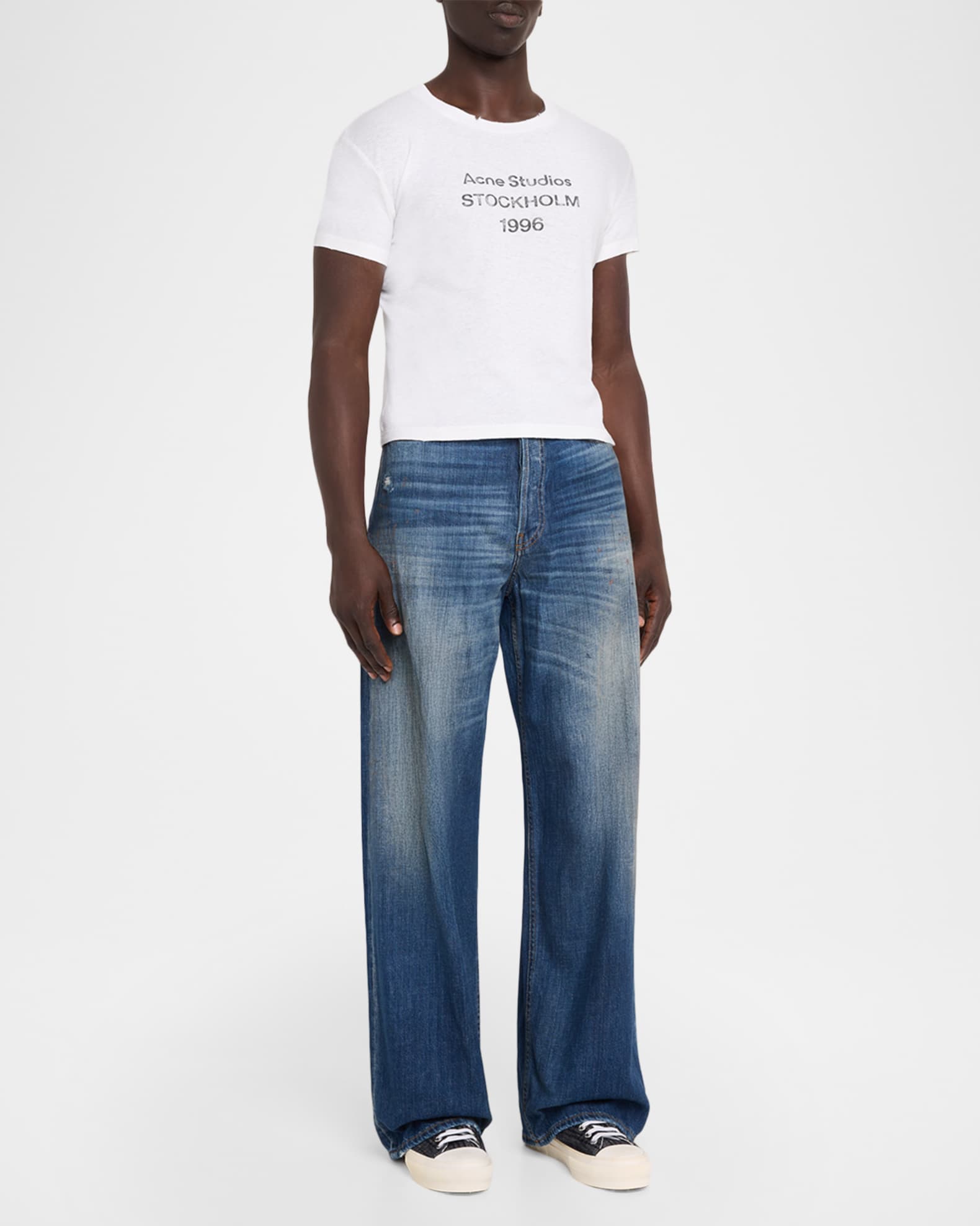 Acne Studios Men's Distressed Denim Wide-Leg Jeans | Neiman Marcus
