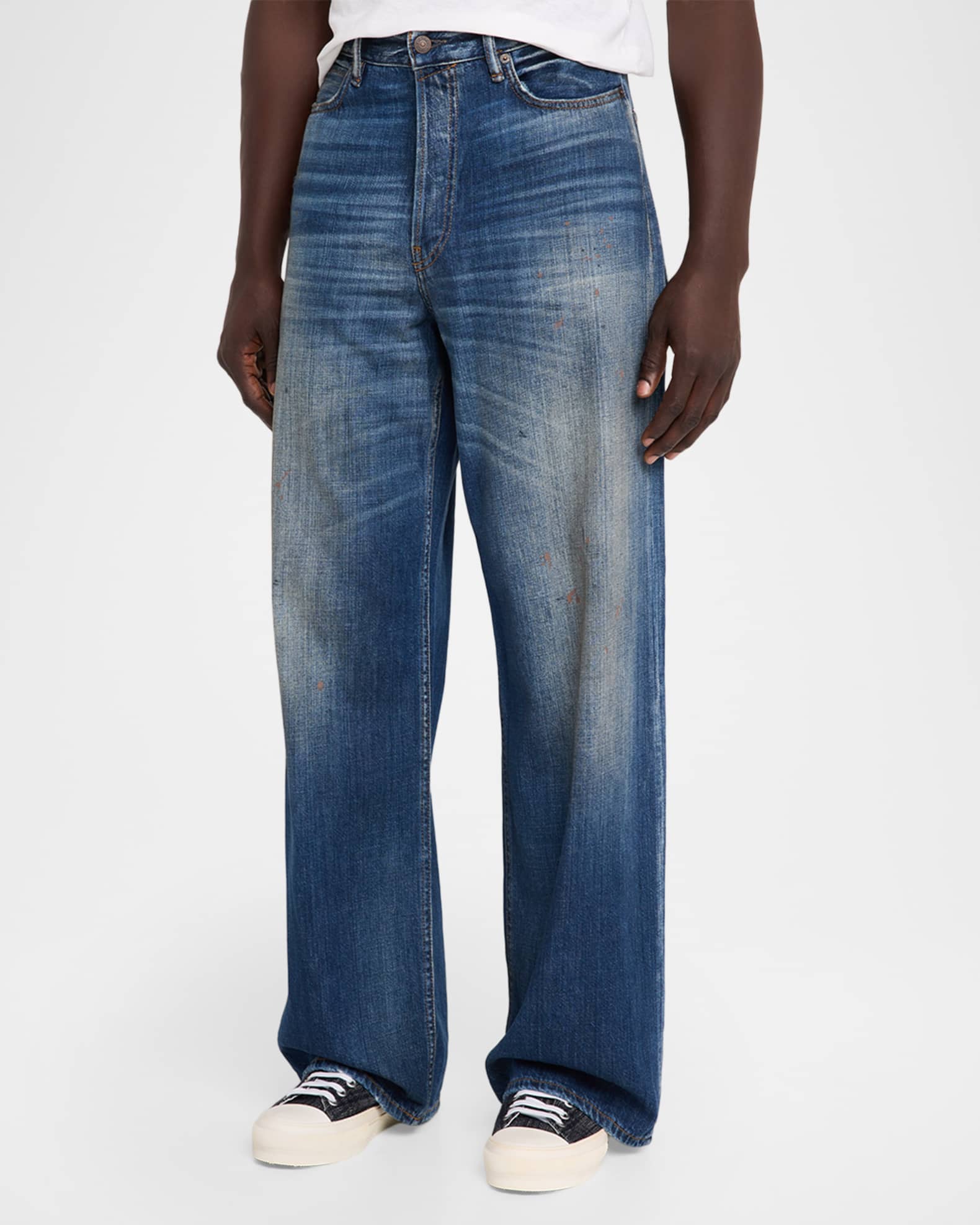 Acne Studios Men's Distressed Denim Wide-Leg Jeans | Neiman Marcus