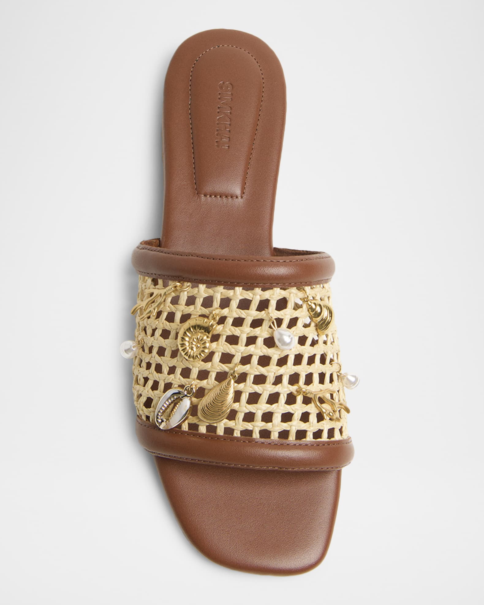 SIMKHAI Caspian Raffia Netted Leather Flat Sandals | Neiman Marcus