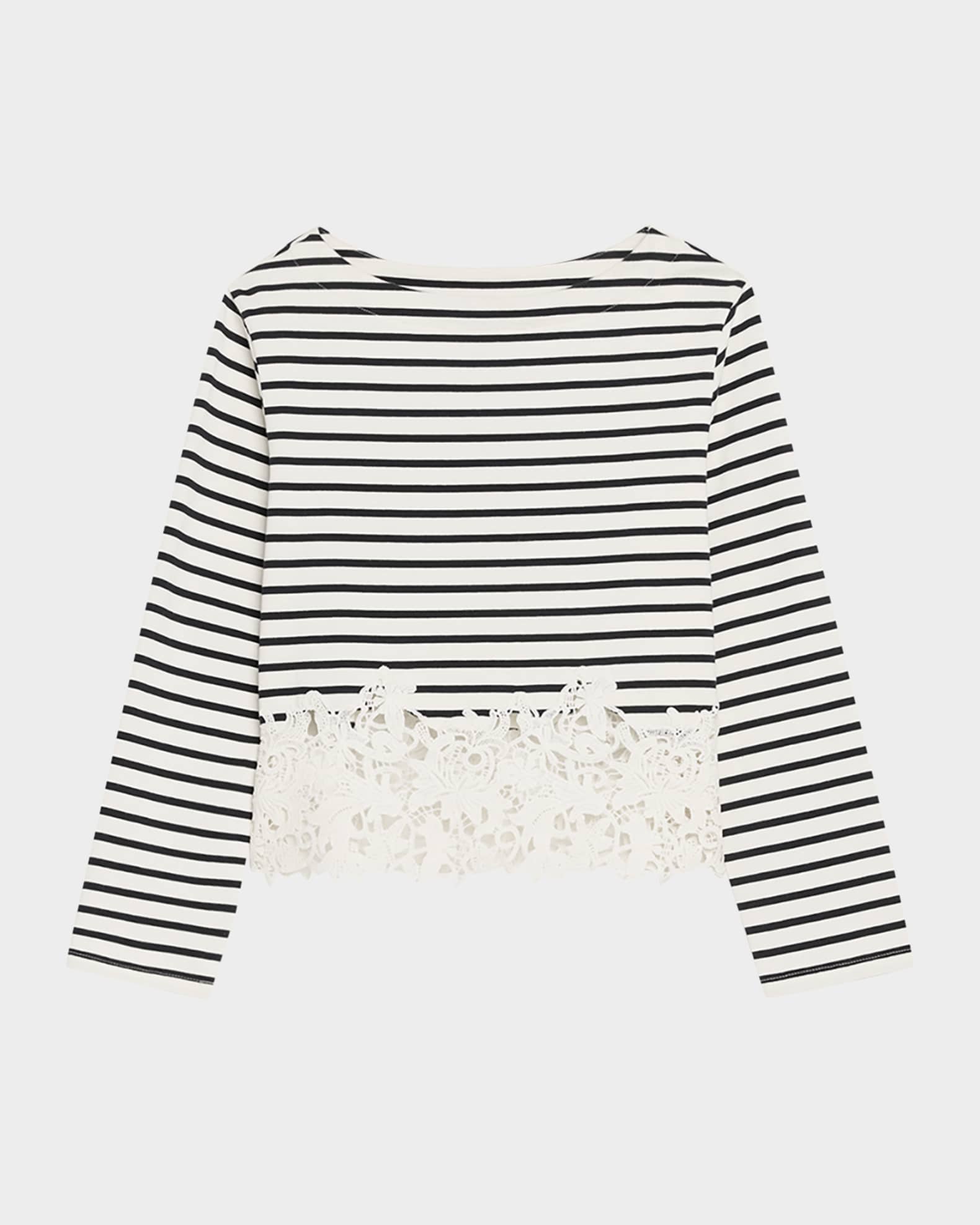 トップス mieya mieya LACETRIMSHIRTBLOUSE stripe Veronica Beard Hovey Striped Lace Top | Neiman Marcus