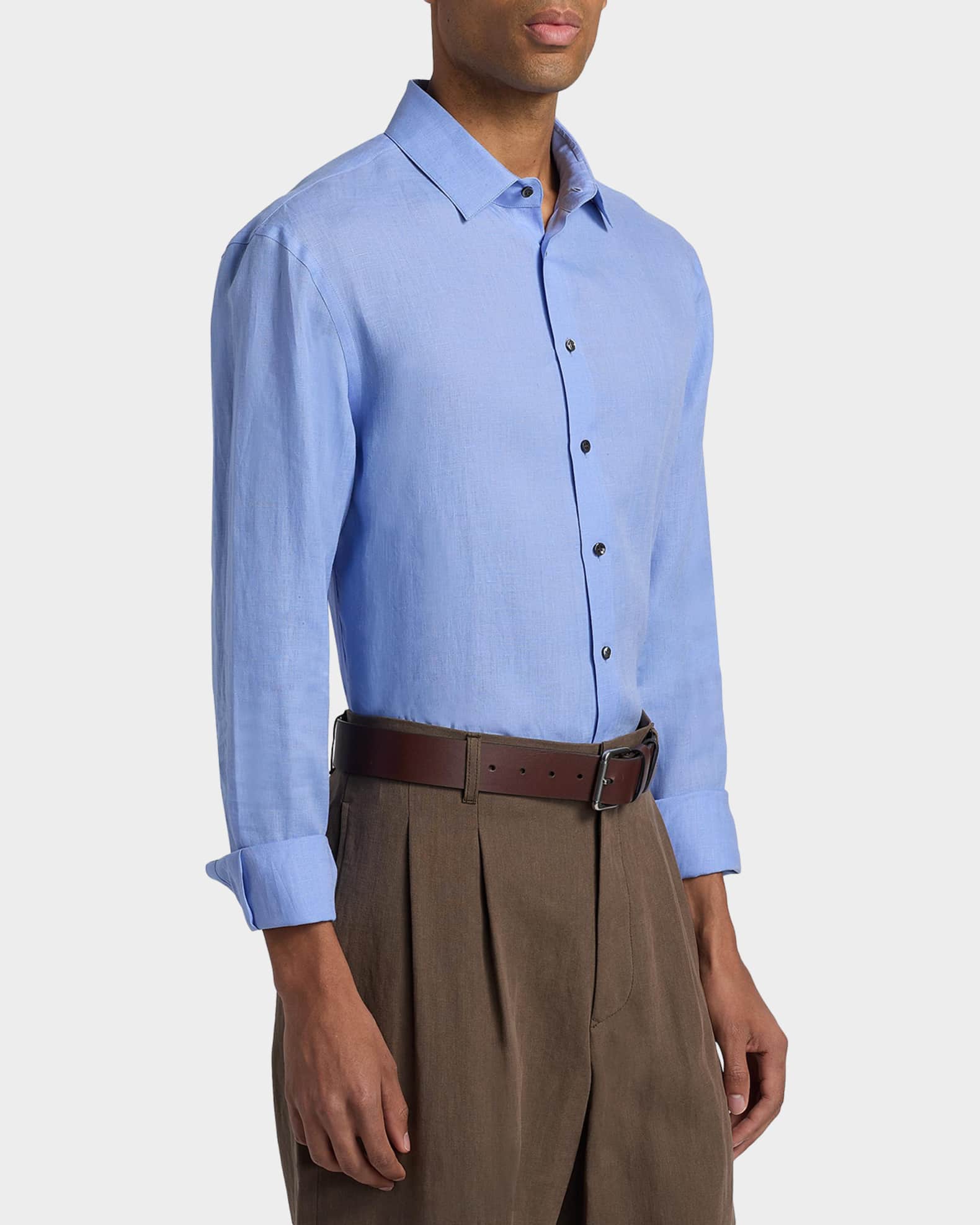 Giorgio Armani Men's Linen Classic-Fit Sport Shirt | Neiman Marcus