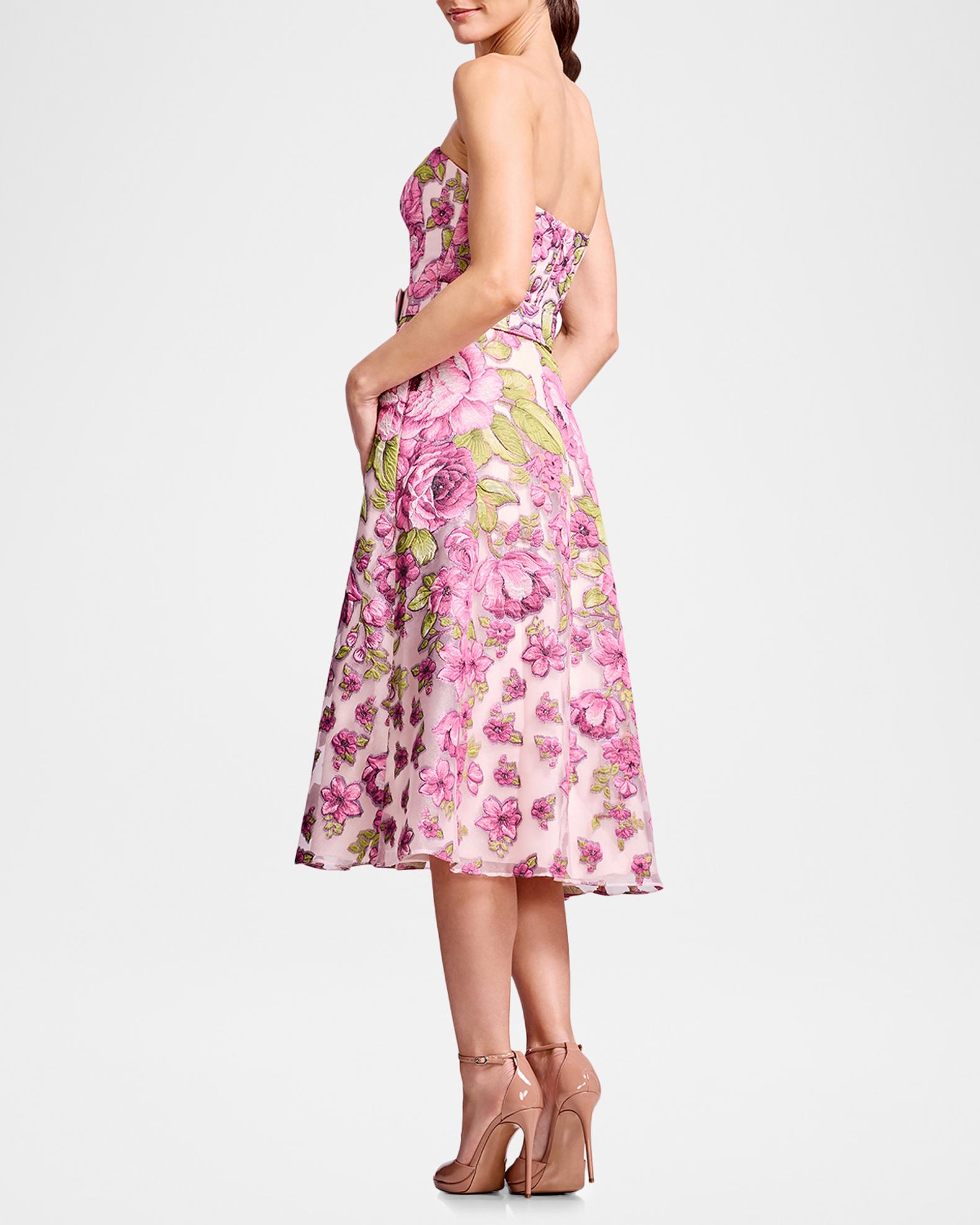 jacquard strapless fit and flare dress in pink Pink and Gold Floral Jacquard Corset Mini Dress 52229
