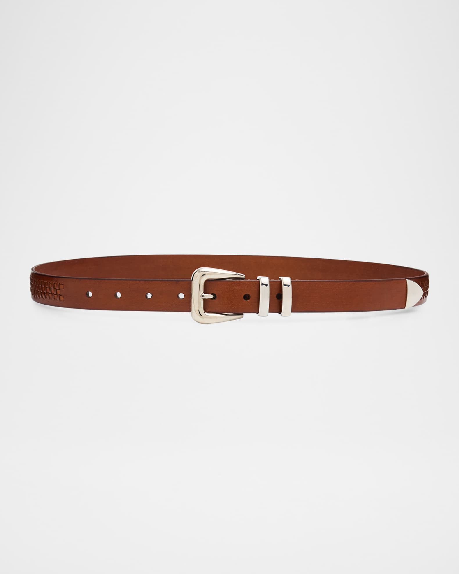 Brunello Cucinelli Men's Woven Leather Western-Buckle Belt