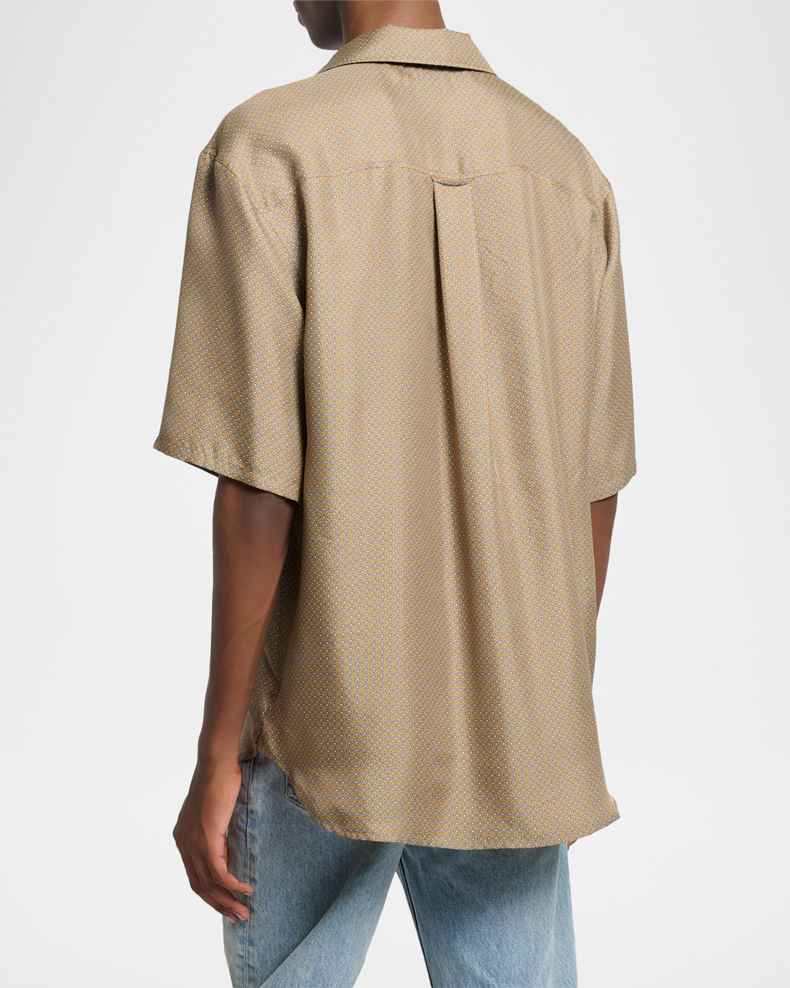 Saint Laurent Men's Silk Micro-Geometric Short-Sleeve Shirt
