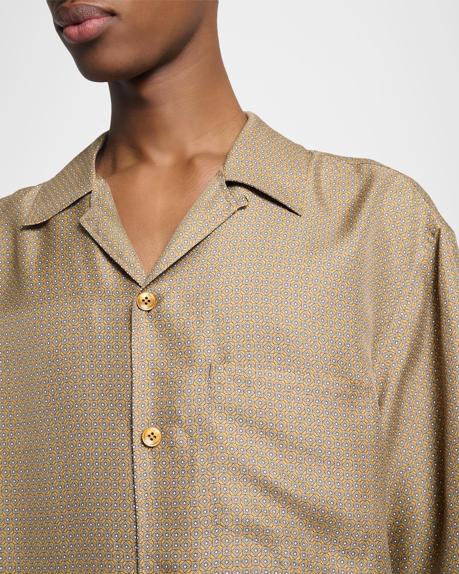 Saint Laurent Men's Silk Micro-Geometric Short-Sleeve Shirt
