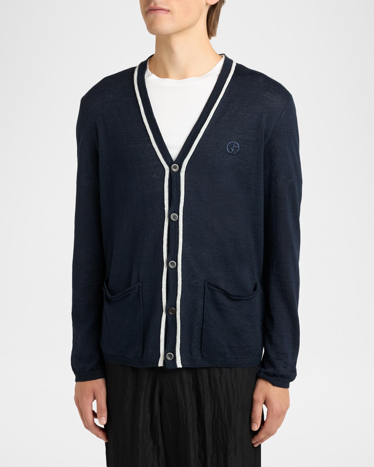 Giorgio Armani Men's Linen and Silk Tipped Cardigan | Neiman Marcus