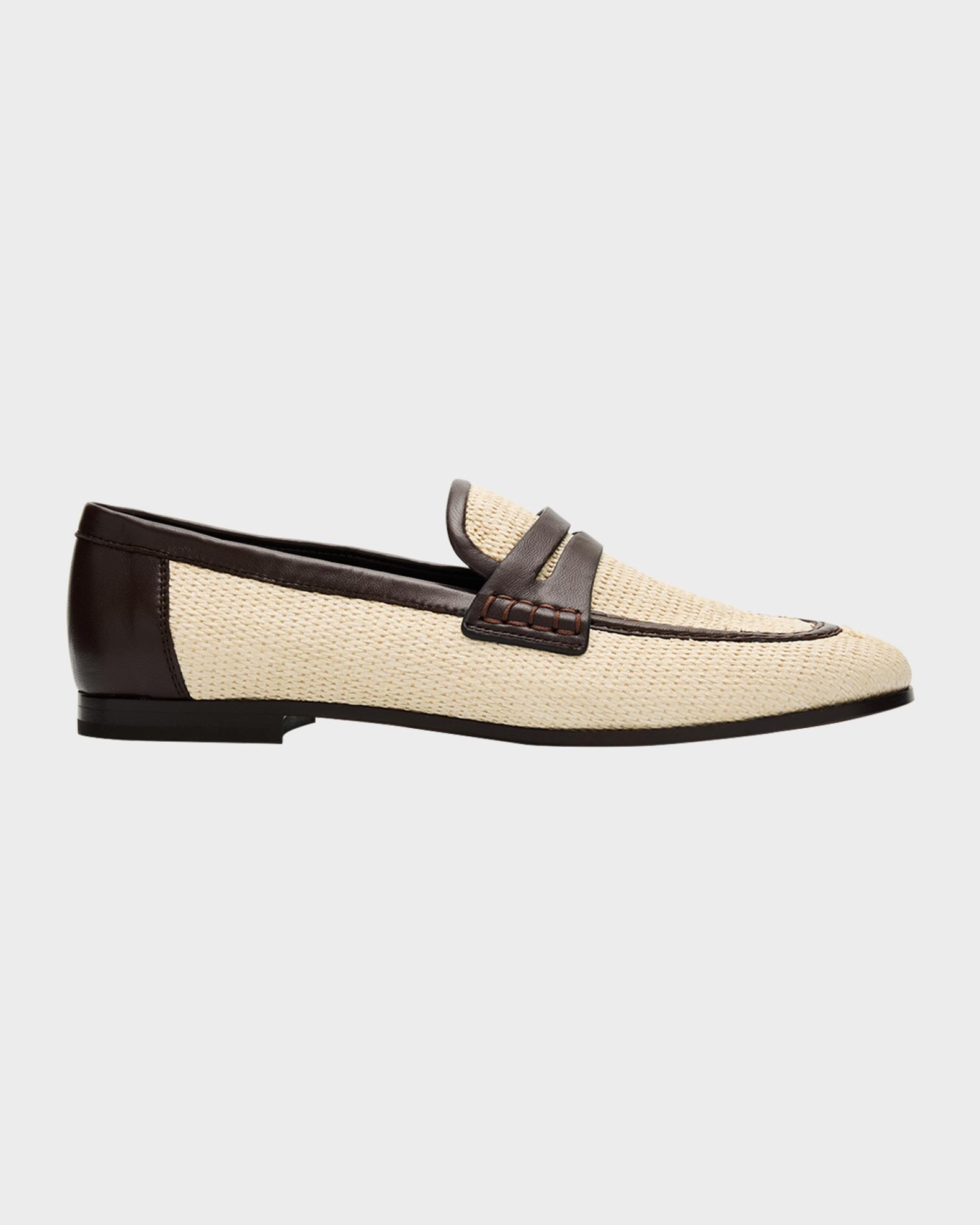 Brunello Cucinelli Micro Raffia and Leather Penny Loafers | Neiman