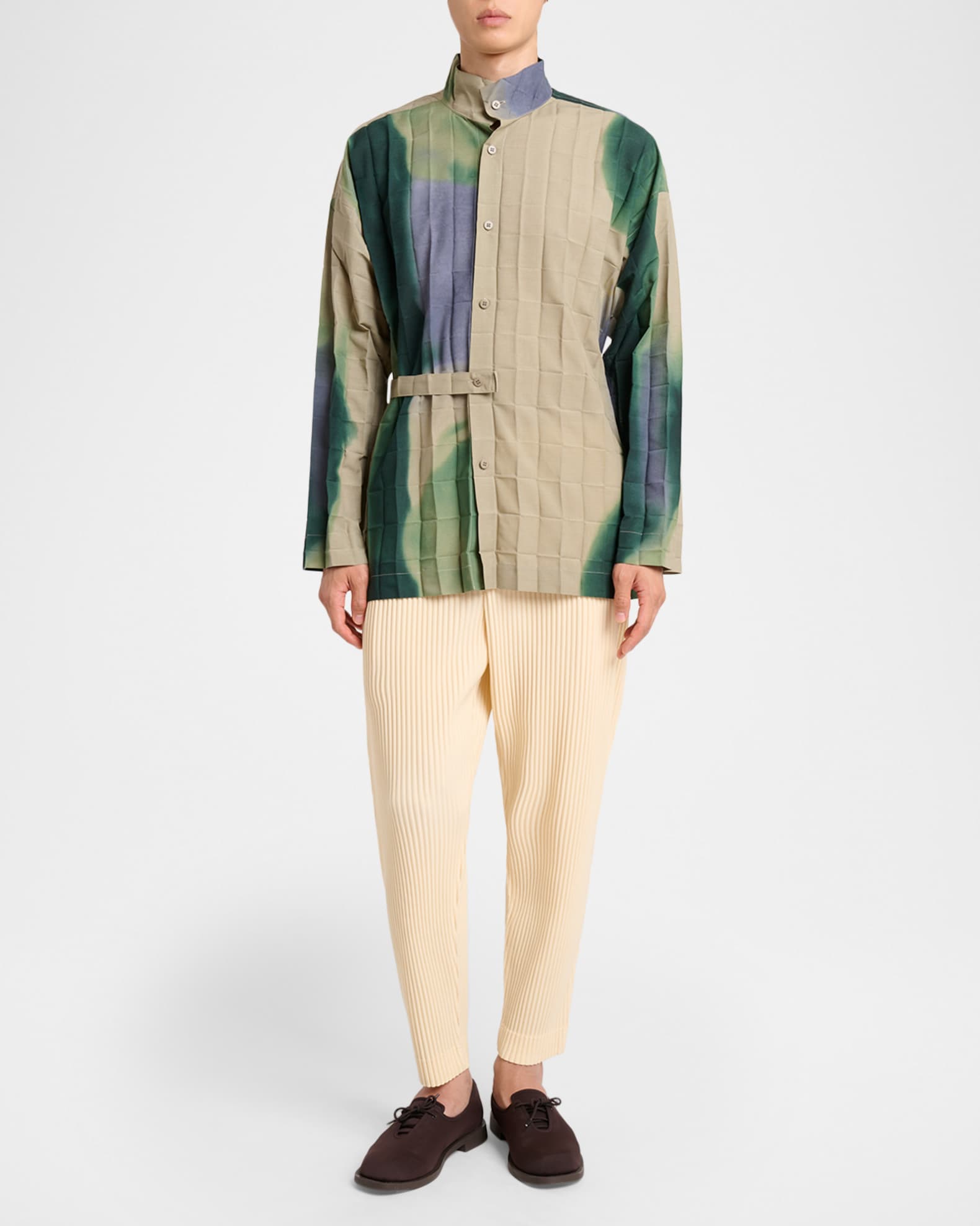 Homme Plisse Issey Miyake Men's Dawn Edge Pleated Self-Belt Button