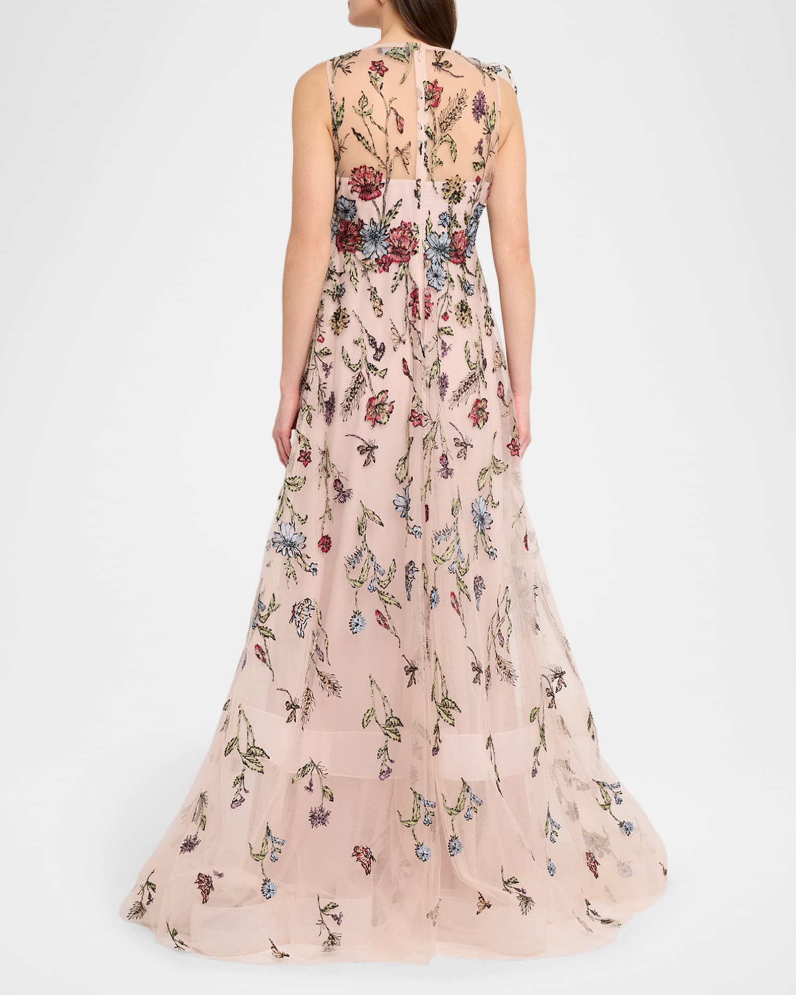 Rickie Freeman for Teri Jon Floral-Embroidered Tulle Gown | Neiman Marcus