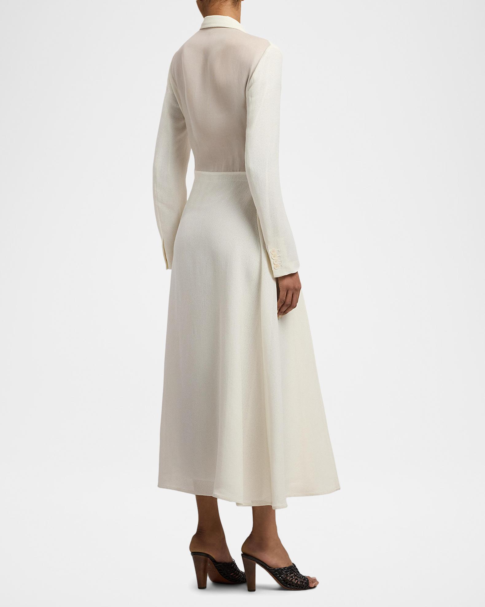 sleeve midi dress Navy Linen Midi Dress  Elegant Long Sleeve Linen-Cotton Fit and Flare Dress 4925 Navy / XL